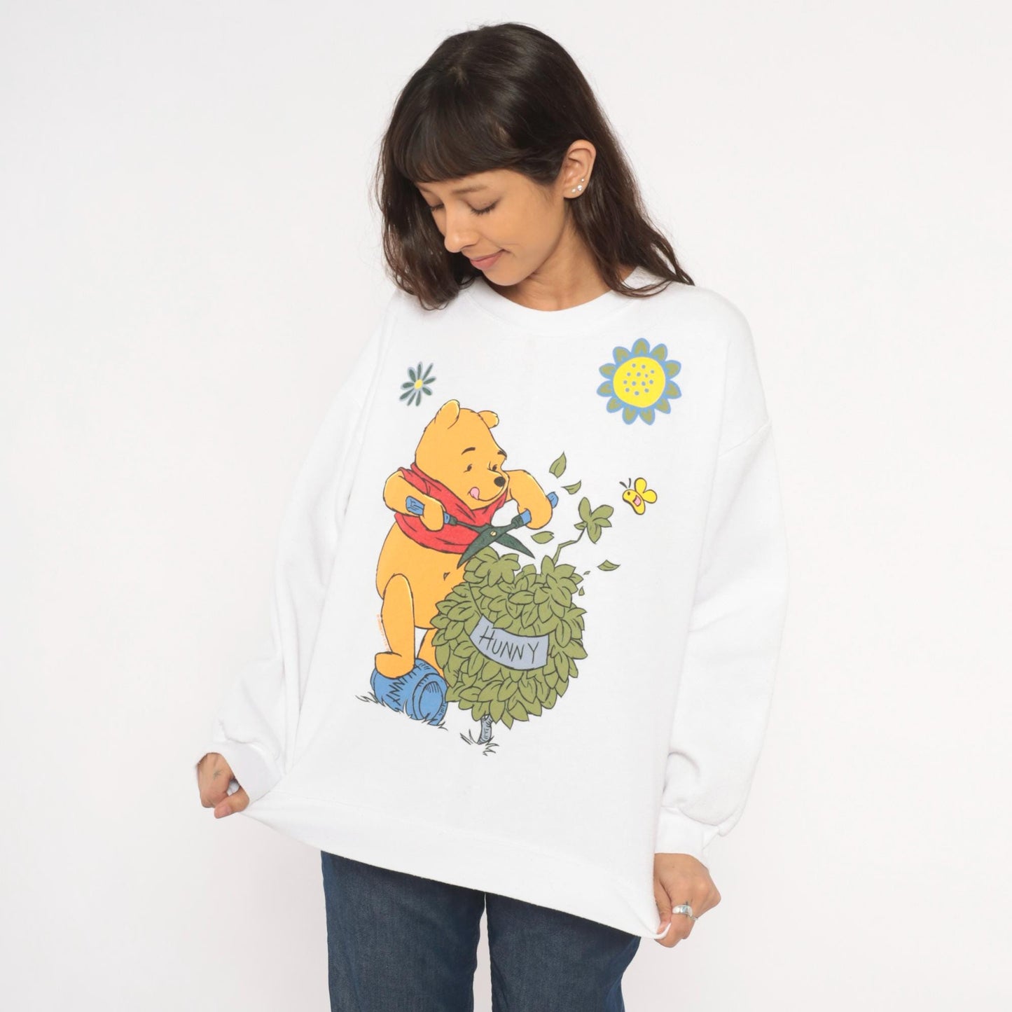 90s Winnie The Pooh Disney Sweatshirt White Graphic Crewneck Cotton Medium Large