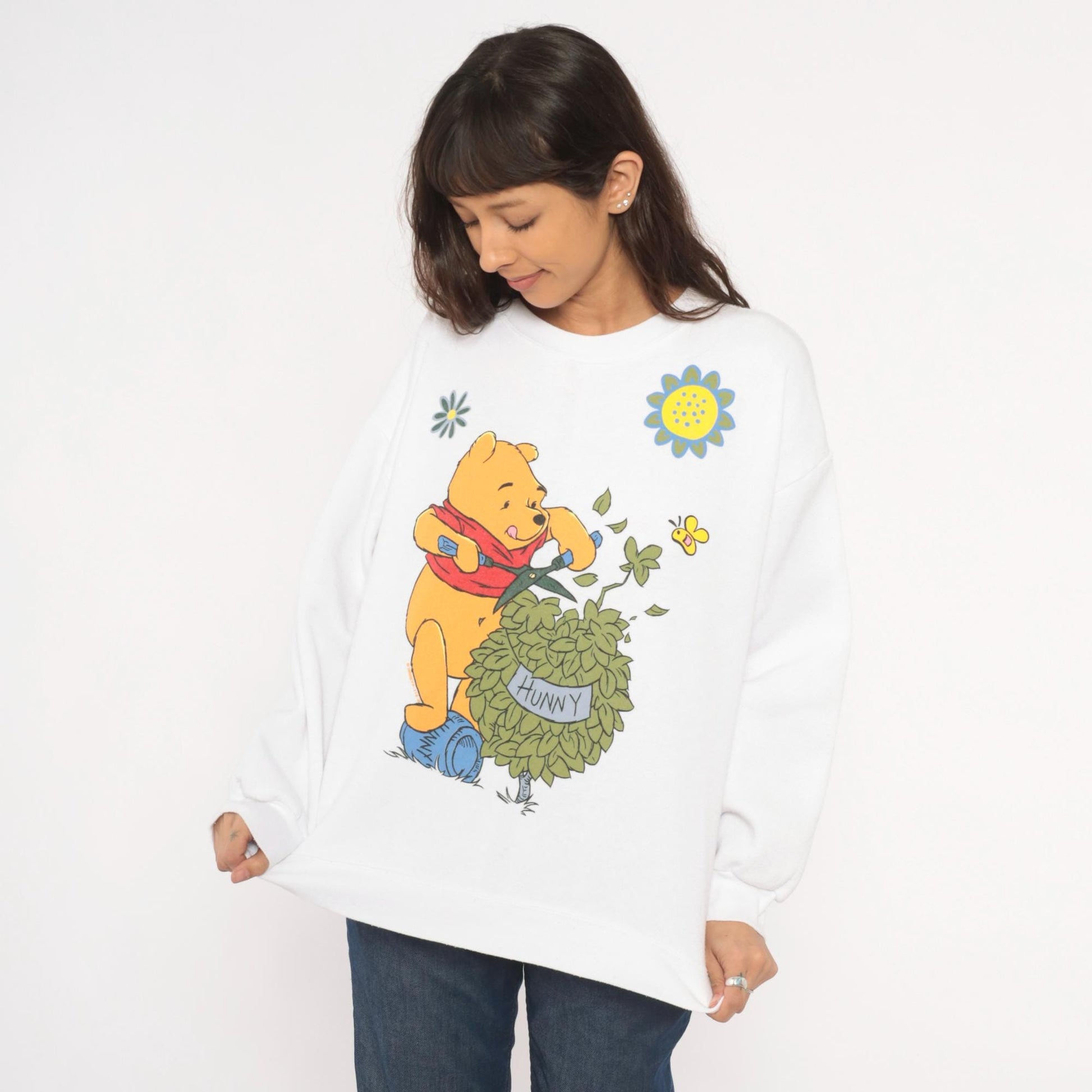 90s Winnie The Pooh Disney Sweatshirt White Graphic Crewneck Cotton Medium Large