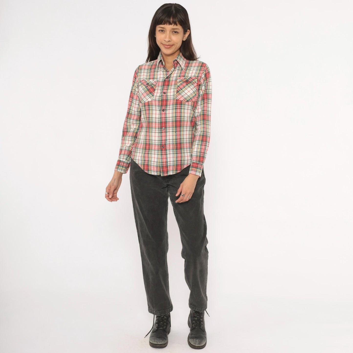 80s Medalist Plaid Flannel Shirt Red Green Tartan Button Front XS
