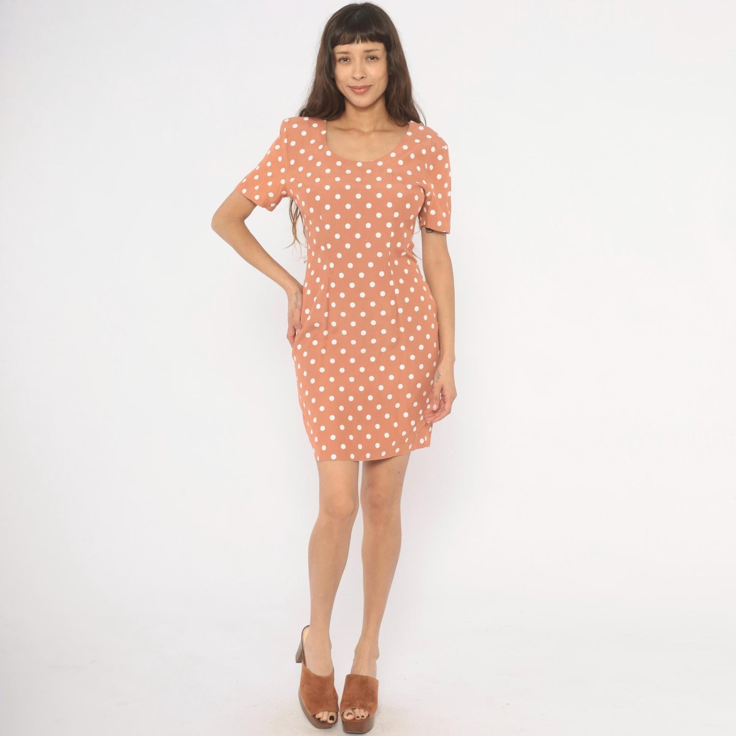80s My Michelle Polka Dot Mini Dress Salmon Pink White Small S