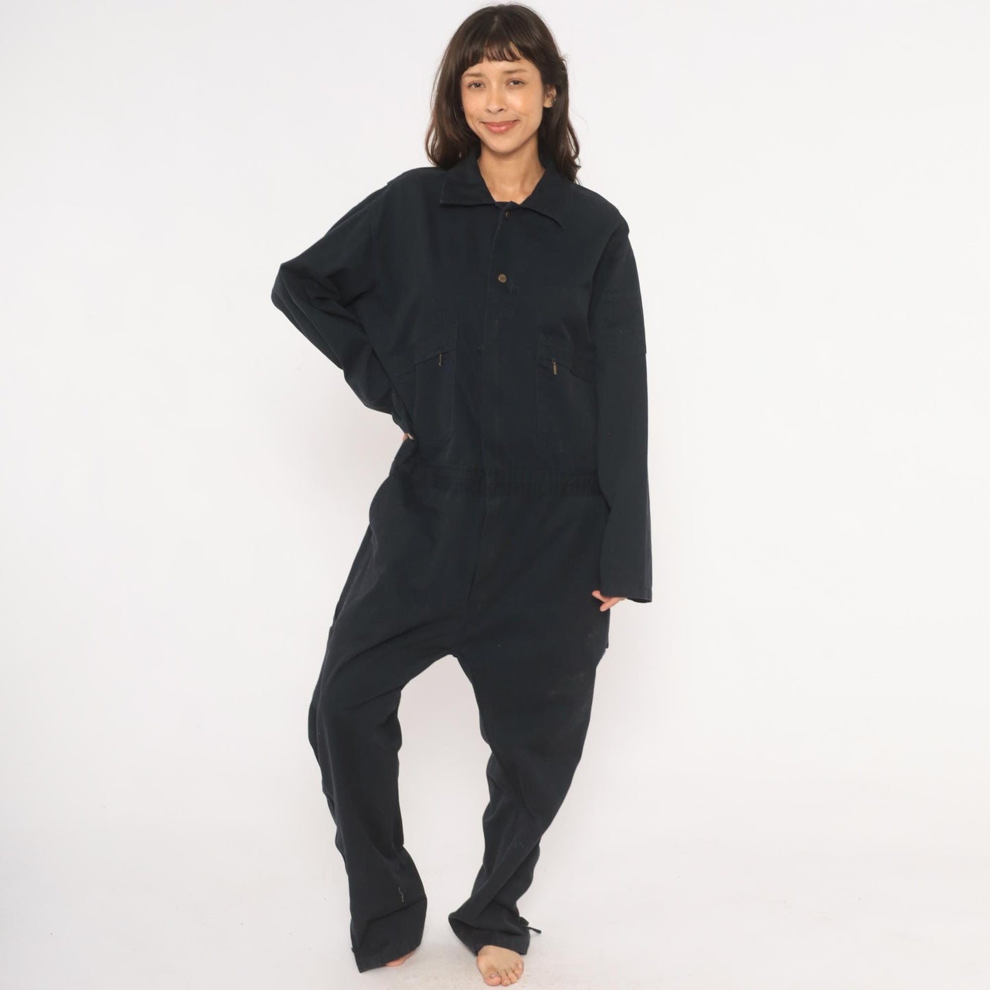 Key Navy Cotton Coveralls 90s Workwear Jumpsuit Zip Front Tall Extra Large