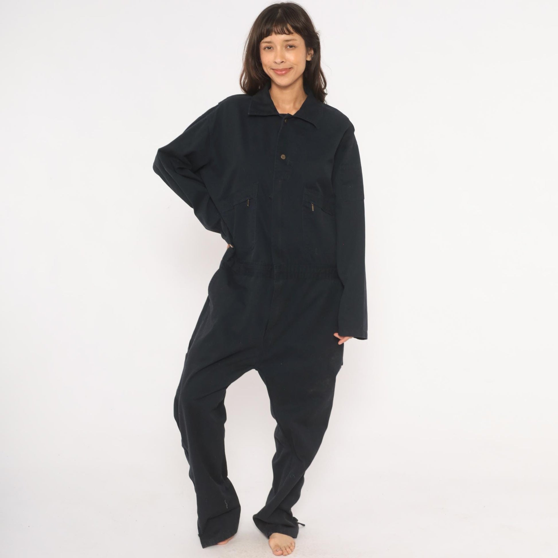 Key Navy Cotton Coveralls 90s Workwear Jumpsuit Zip Front Tall Extra Large