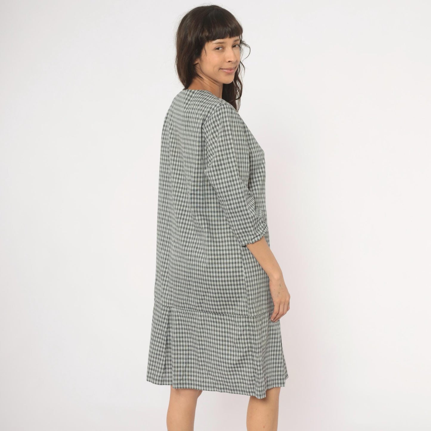 90s Be My Baby Black White Gingham Check Dress Square Neck Medium M