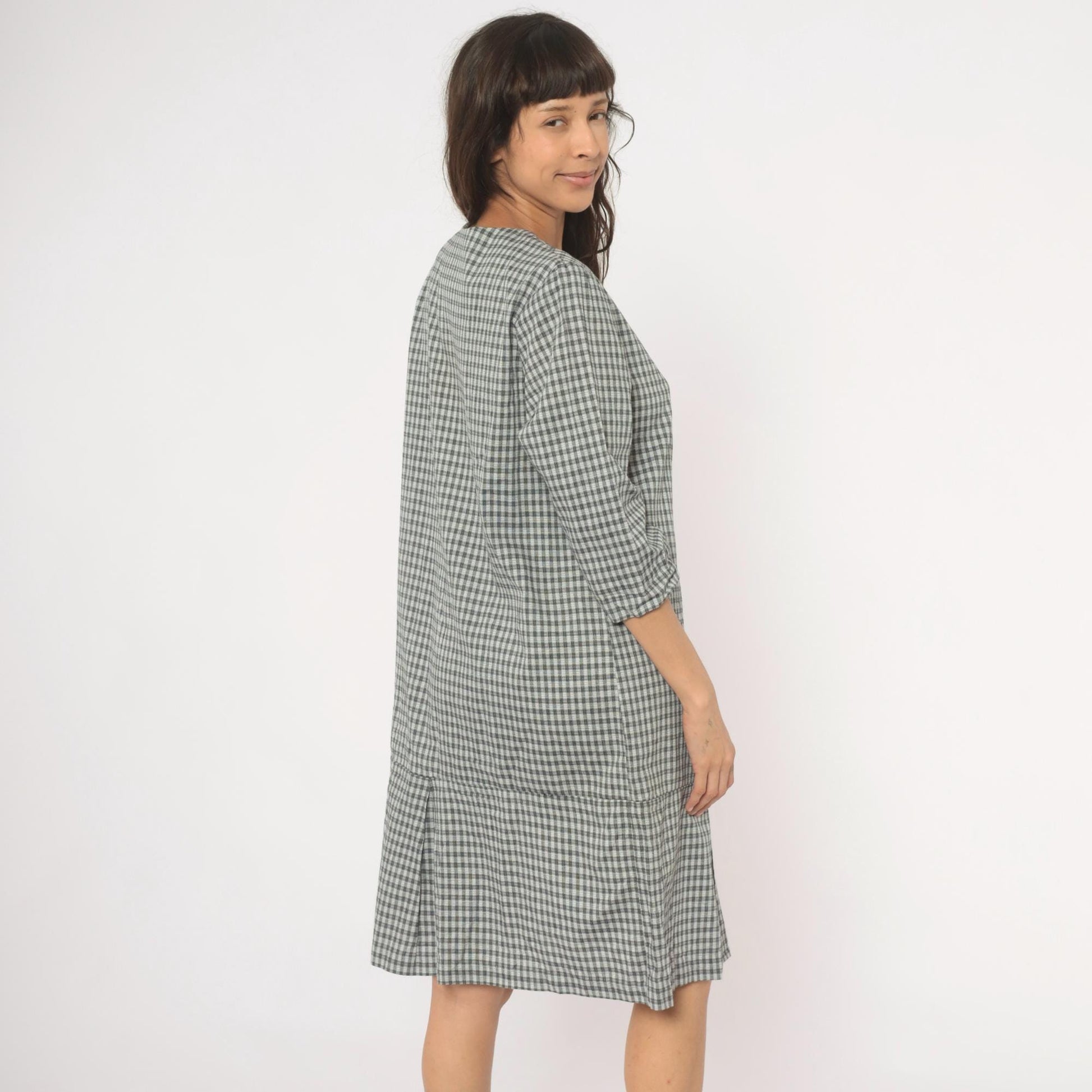 90s Be My Baby Black White Gingham Check Dress Square Neck Medium M