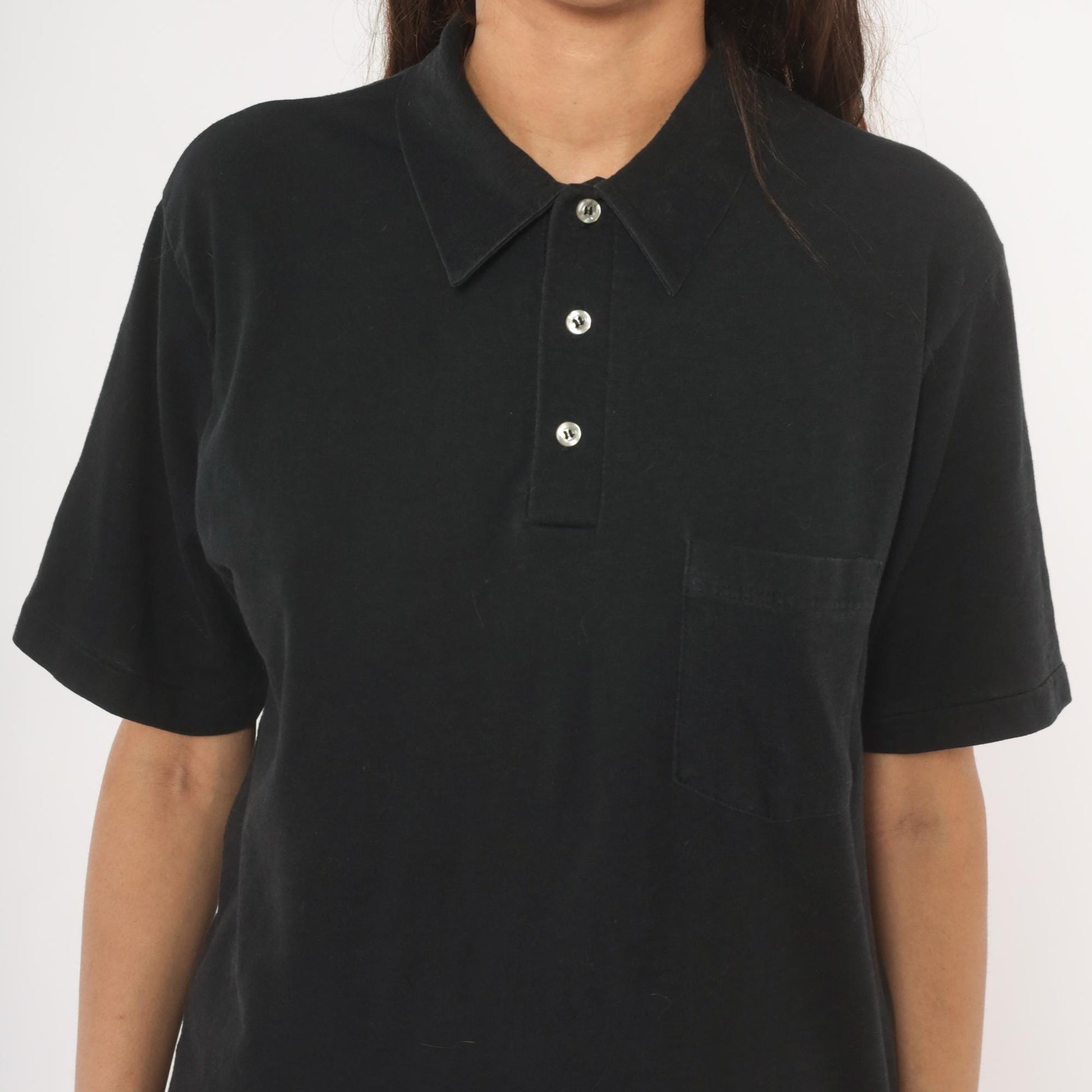 80s American Legion Post 496 Kent Ohio Polo Shirt Black Cotton Casual Knits Large