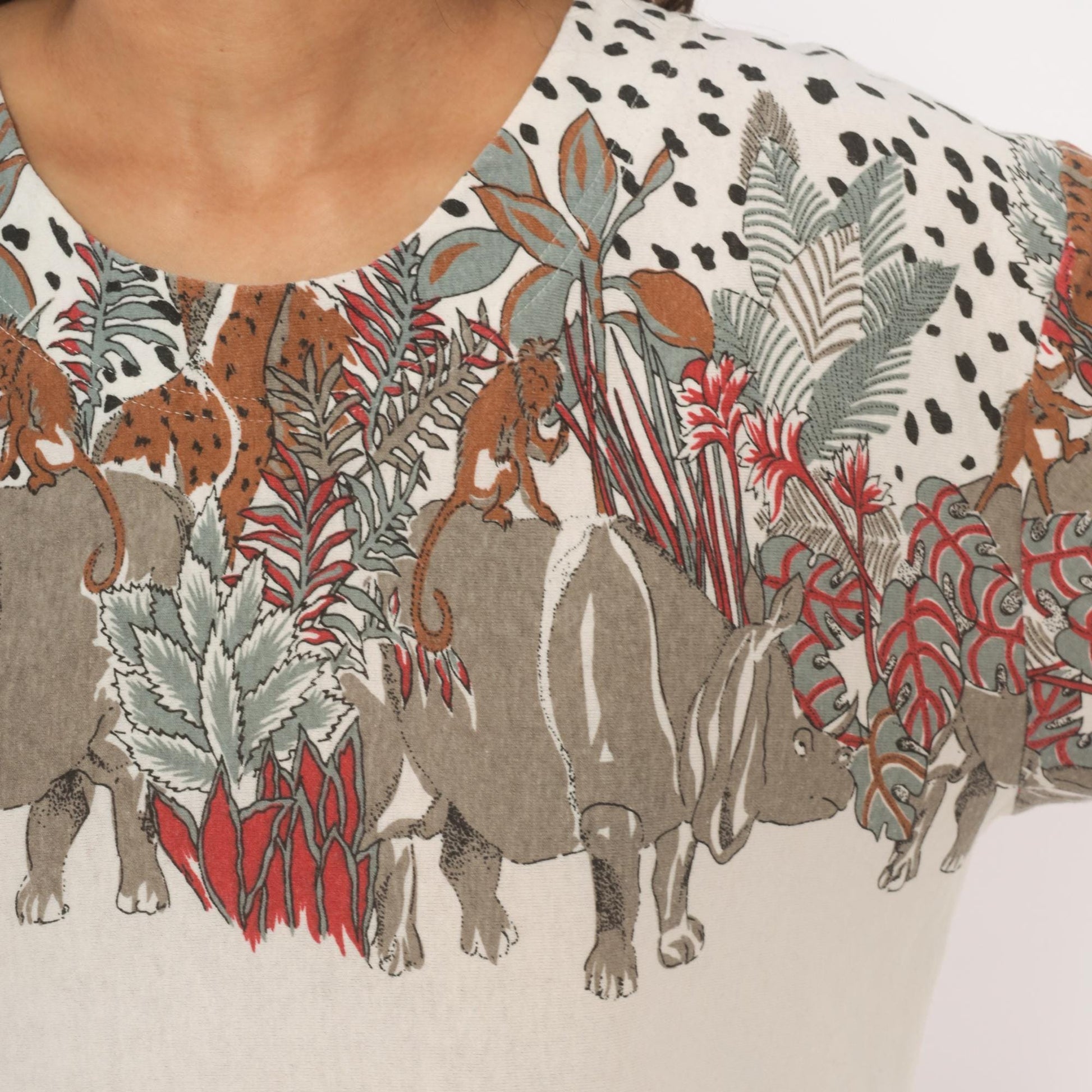 90s Enchante Sport Safari Animal Print Top Cream Jungle Scene Large L