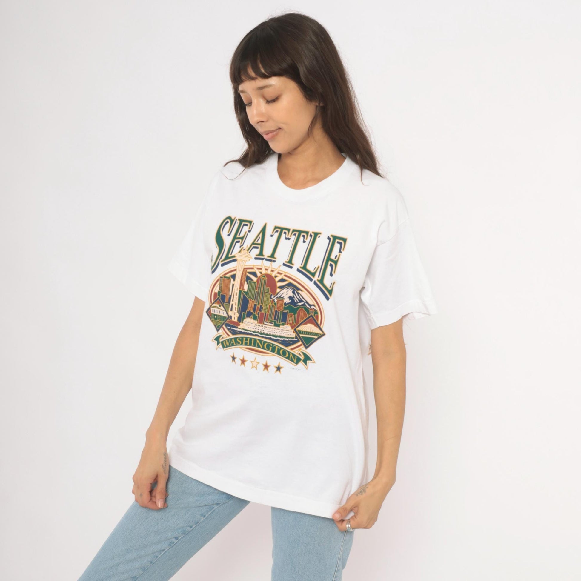 90s Seattle Washington Space Needle Graphic Tee White Cotton Large L