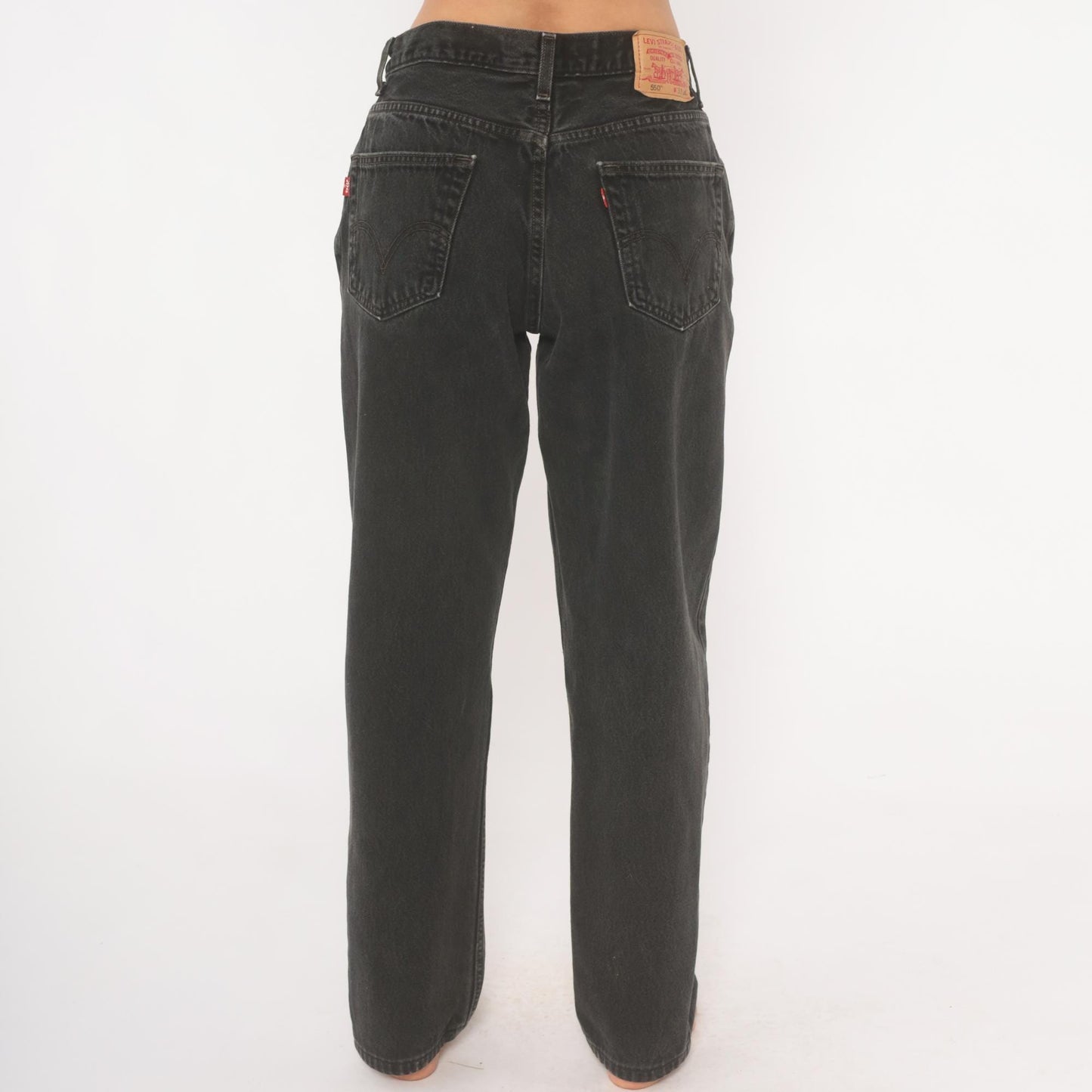 2000s Levi's 550 Faded Black High-Waisted Straight Leg Jeans 33 34