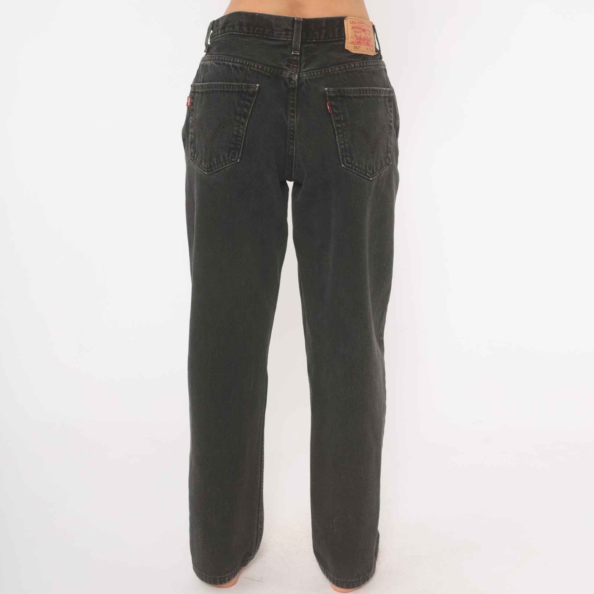 2000s Levi's 550 Faded Black High-Waisted Straight Leg Jeans 33 34