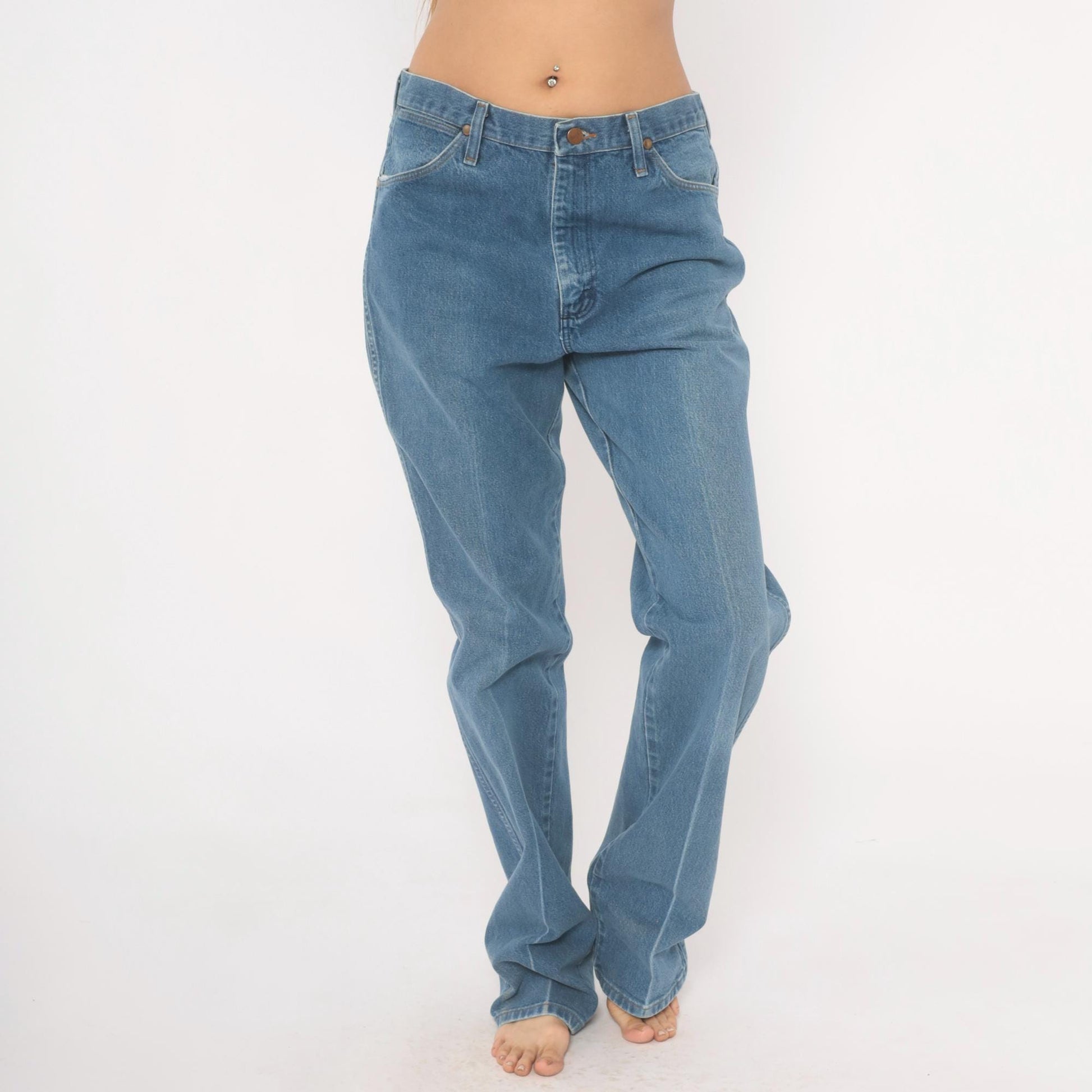90s Wrangler Straight Leg Jeans Medium Blue Faded Denim Cotton 34x36