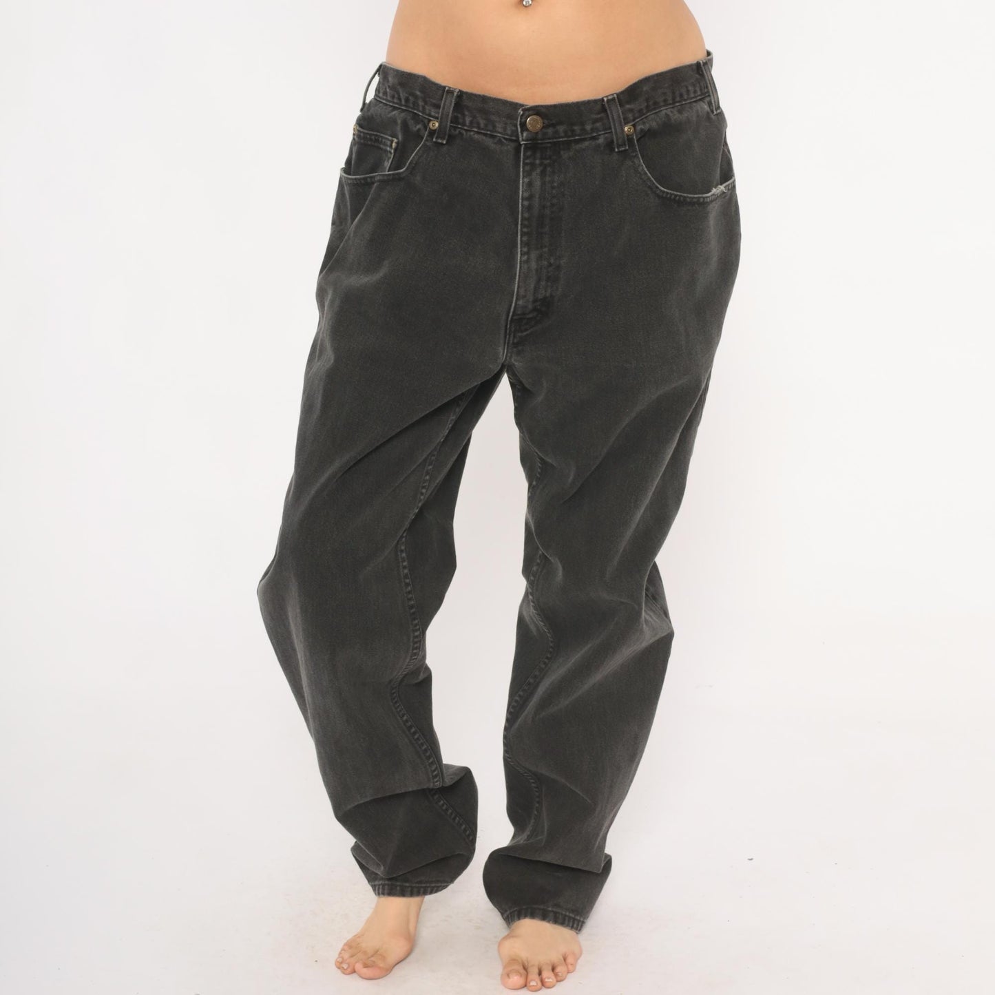 90s Eddie Bauer Faded Black Denim Jeans Straight Leg Relaxed Fit 38x34