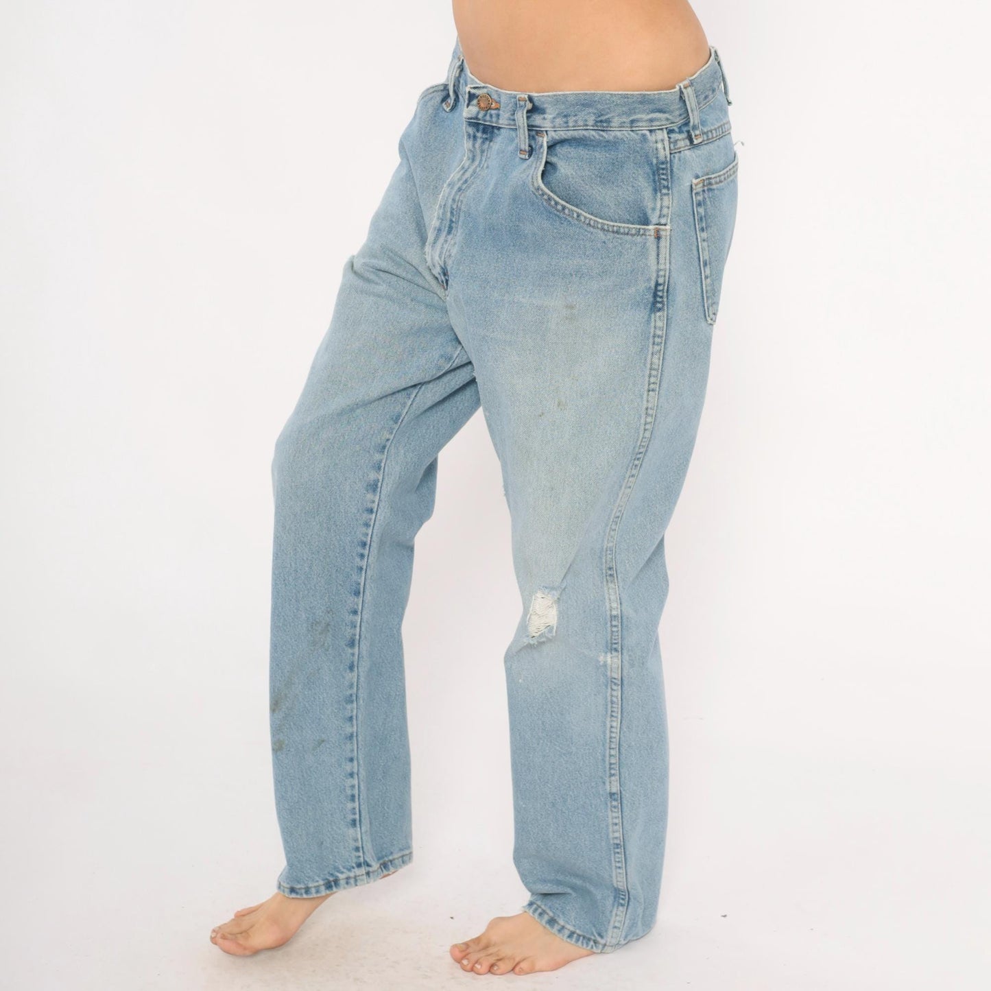 00s Rustler Light Wash Straight Leg Jeans Distressed Blue Denim 36x30