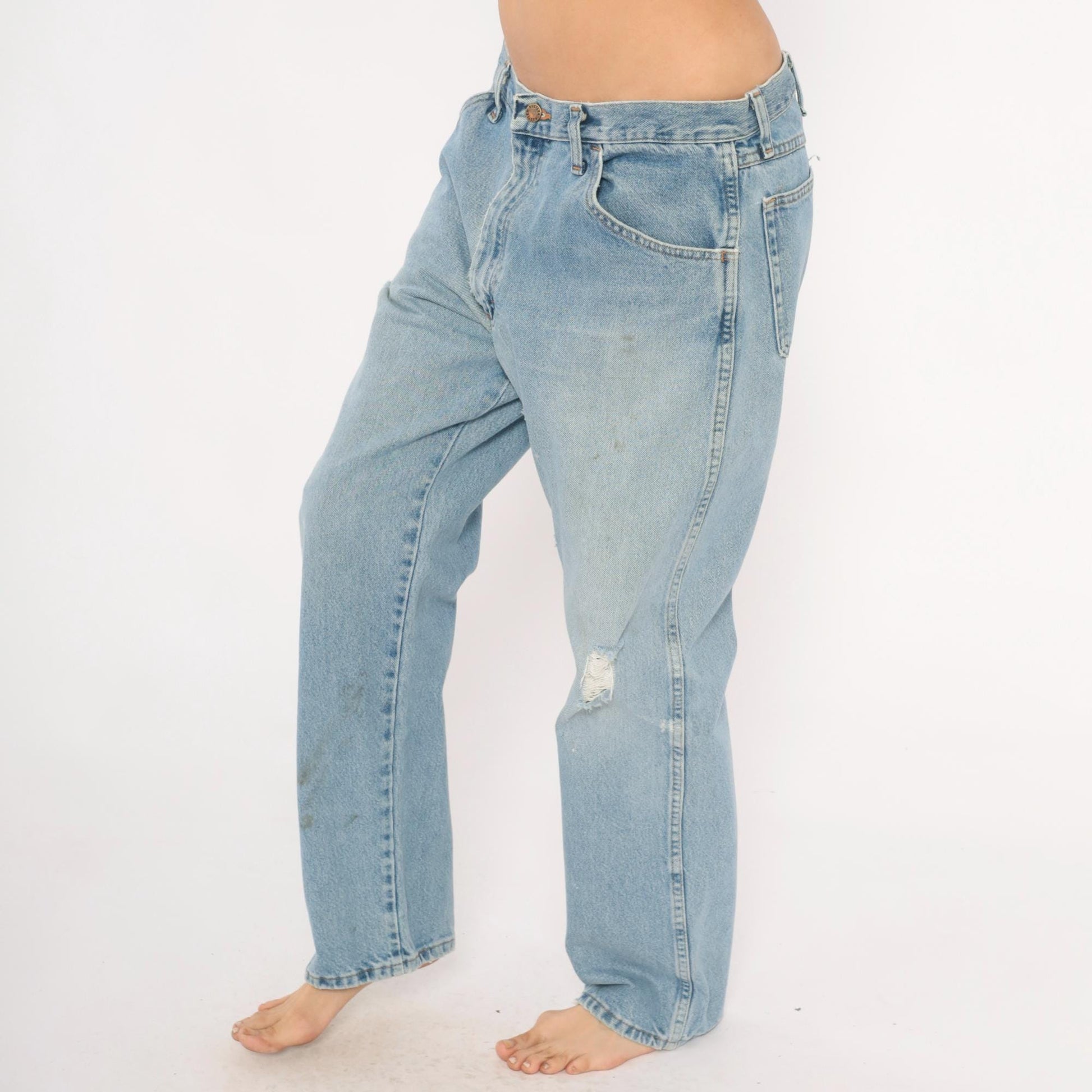 00s Rustler Light Wash Straight Leg Jeans Distressed Blue Denim 36x30