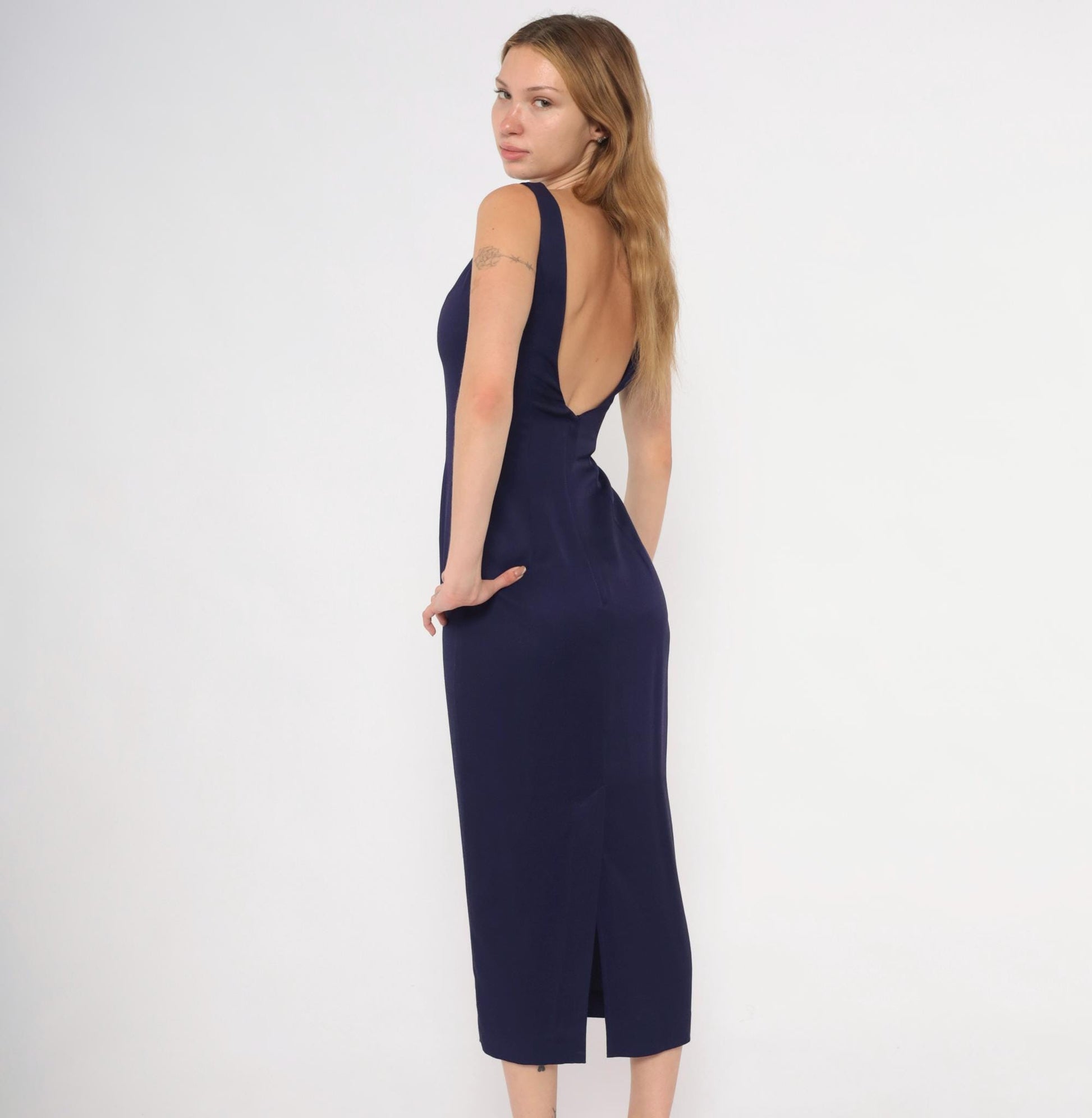 90s Scott McClintock Purple Sheath Dress Open Back Midi Plum Extra Small XS