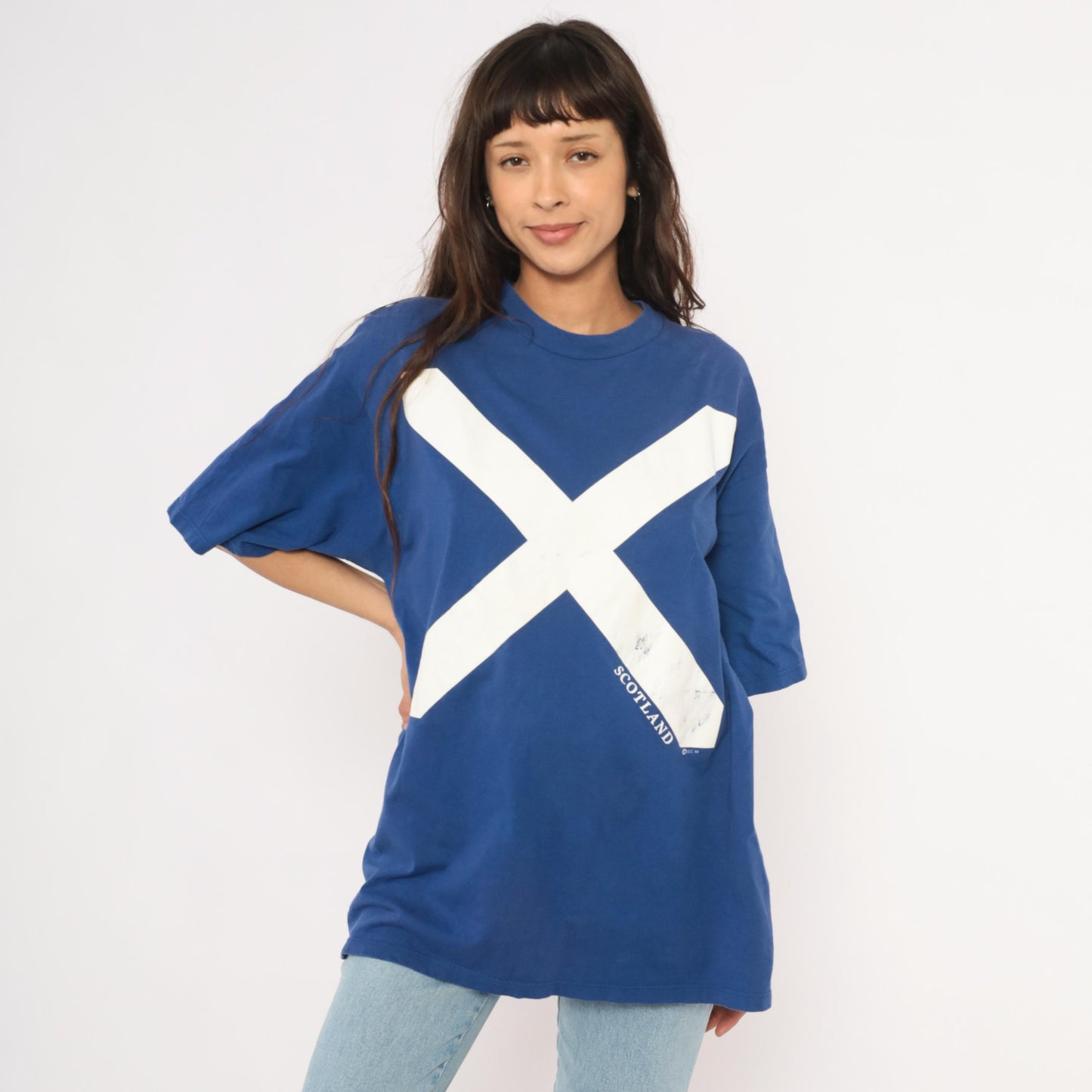 90s Scotland Saltire Flag Graphic Tee Jerzees Cobalt Blue Cotton Extra Large XL