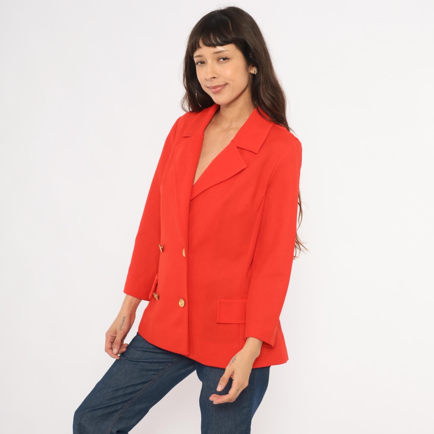 70s Bodin Knits Red Double Breasted Blazer Gold Buttons Medium M
