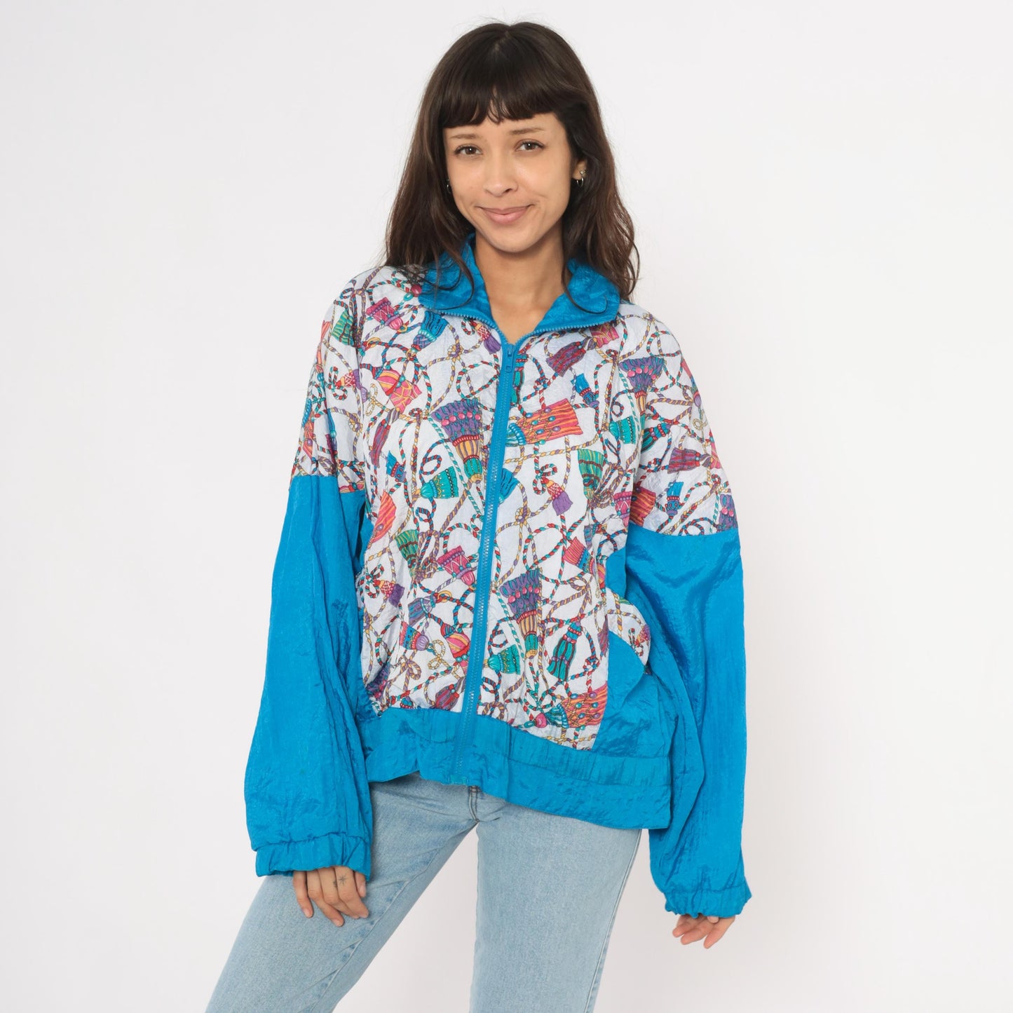 90s Westside Connection Windbreaker Teal White Crown Print Zip Jacket Large L