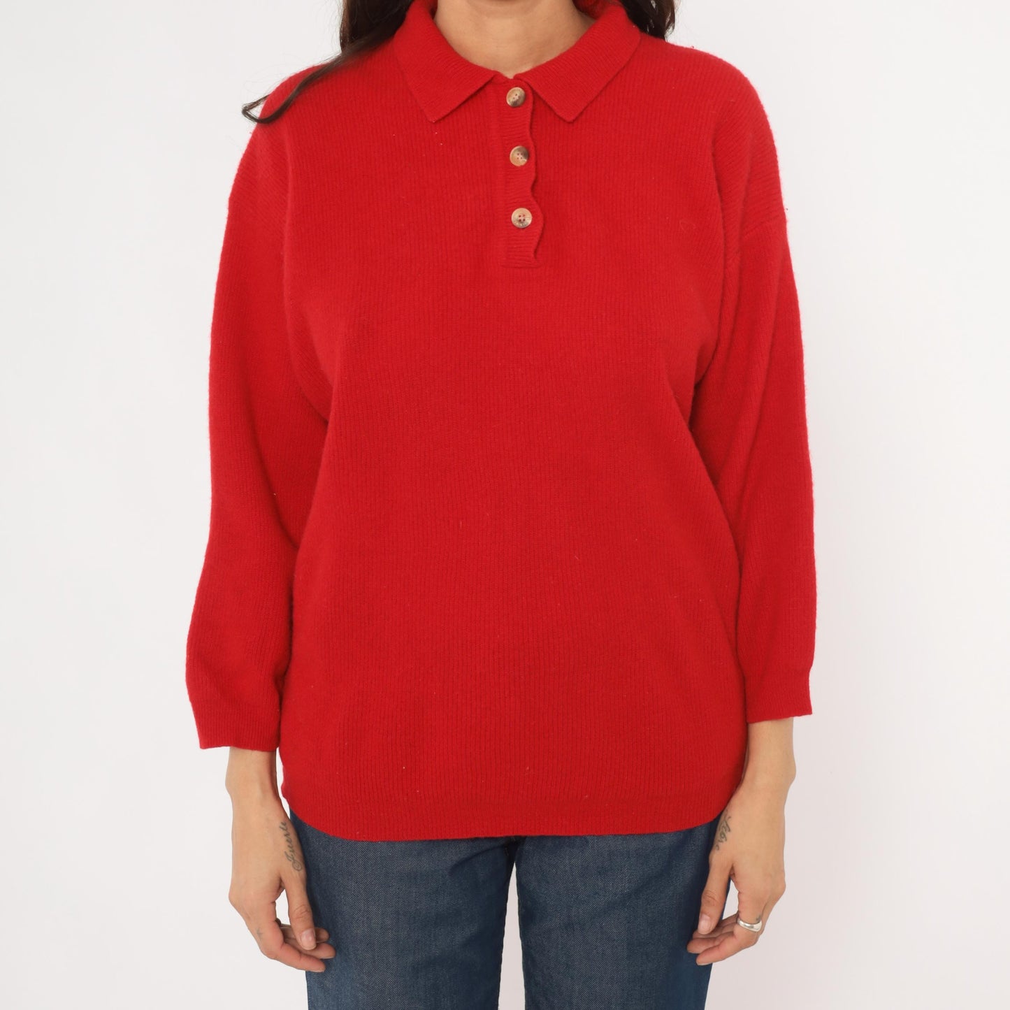 90s Outback Red Polo Sweater Wool Knit Collared Button Pullover Medium