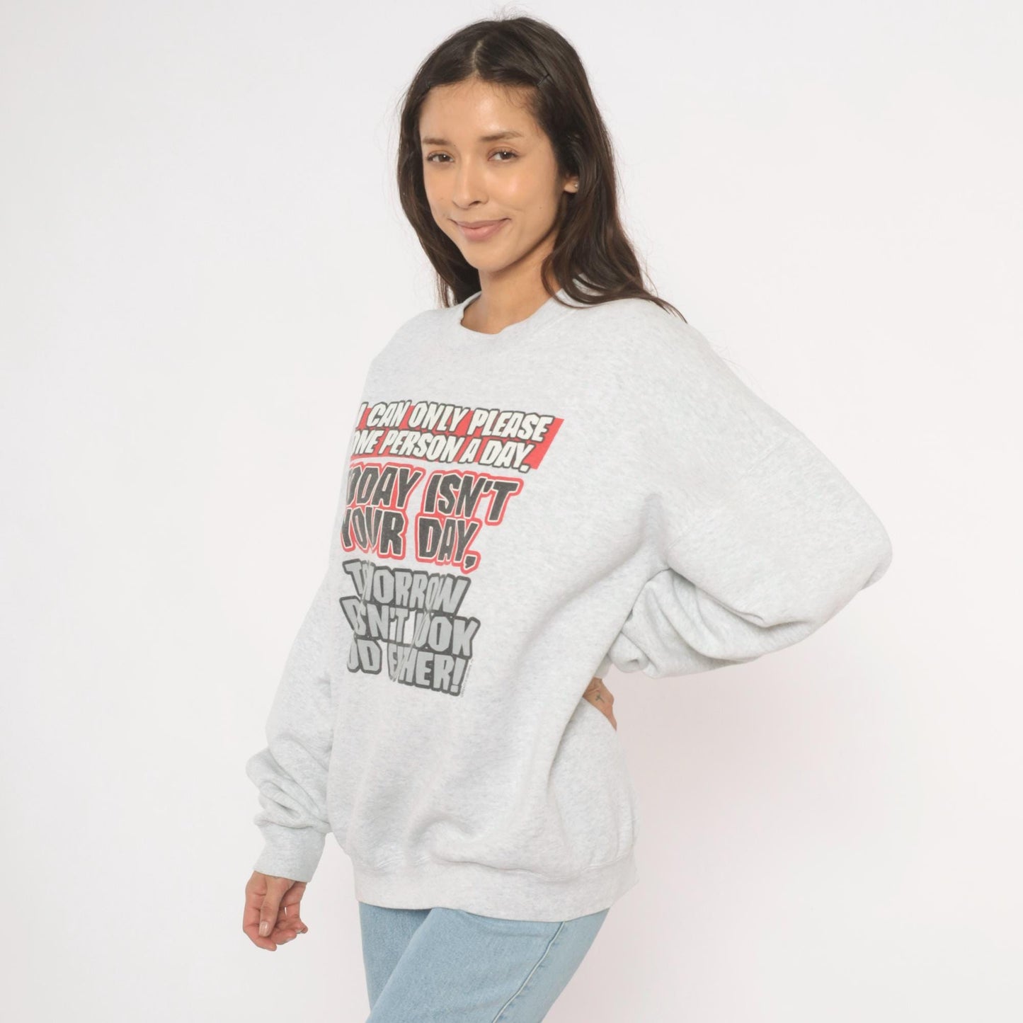 90s Fruit of the Loom Graphic Sweatshirt Grey Sarcastic Quote Crewneck Extra Large XXL