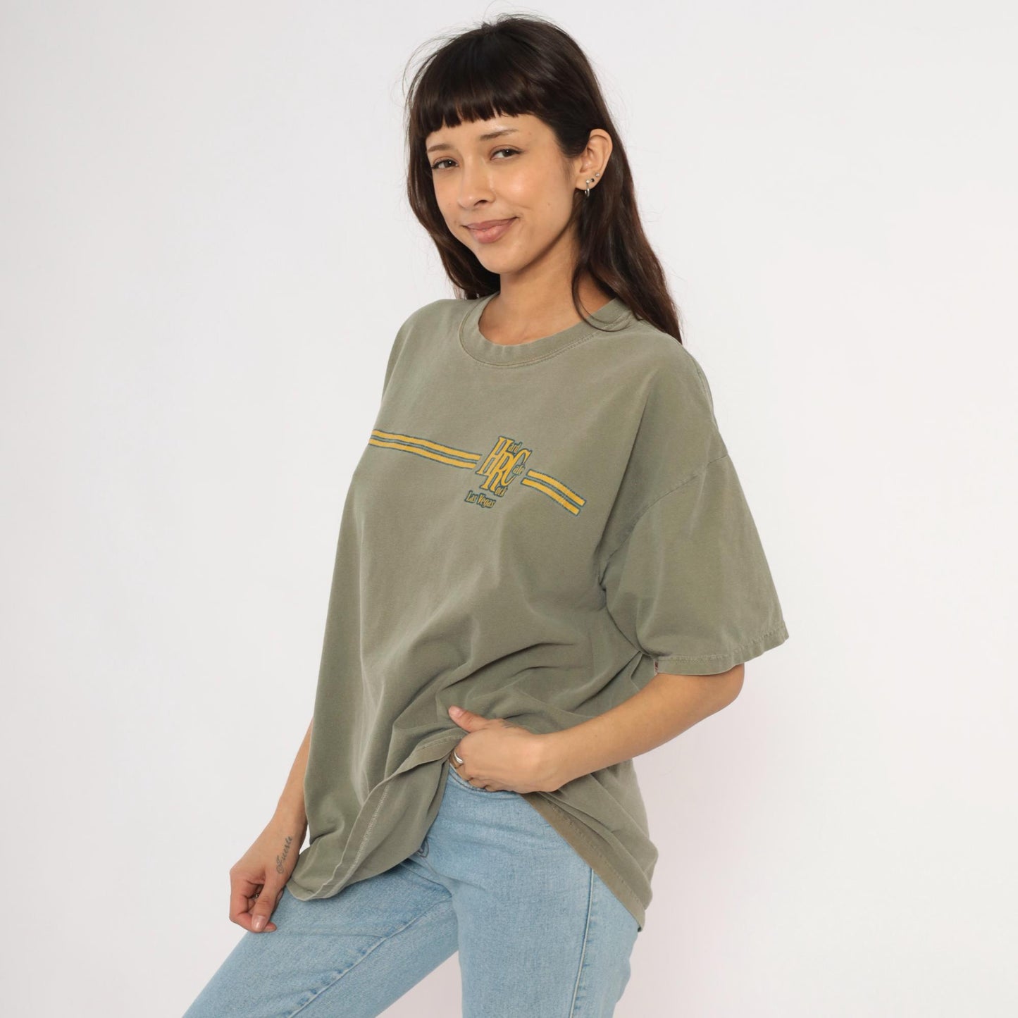 90s Hard Rock Cafe Las Vegas Olive Green Graphic Cotton Tee Extra Large XL