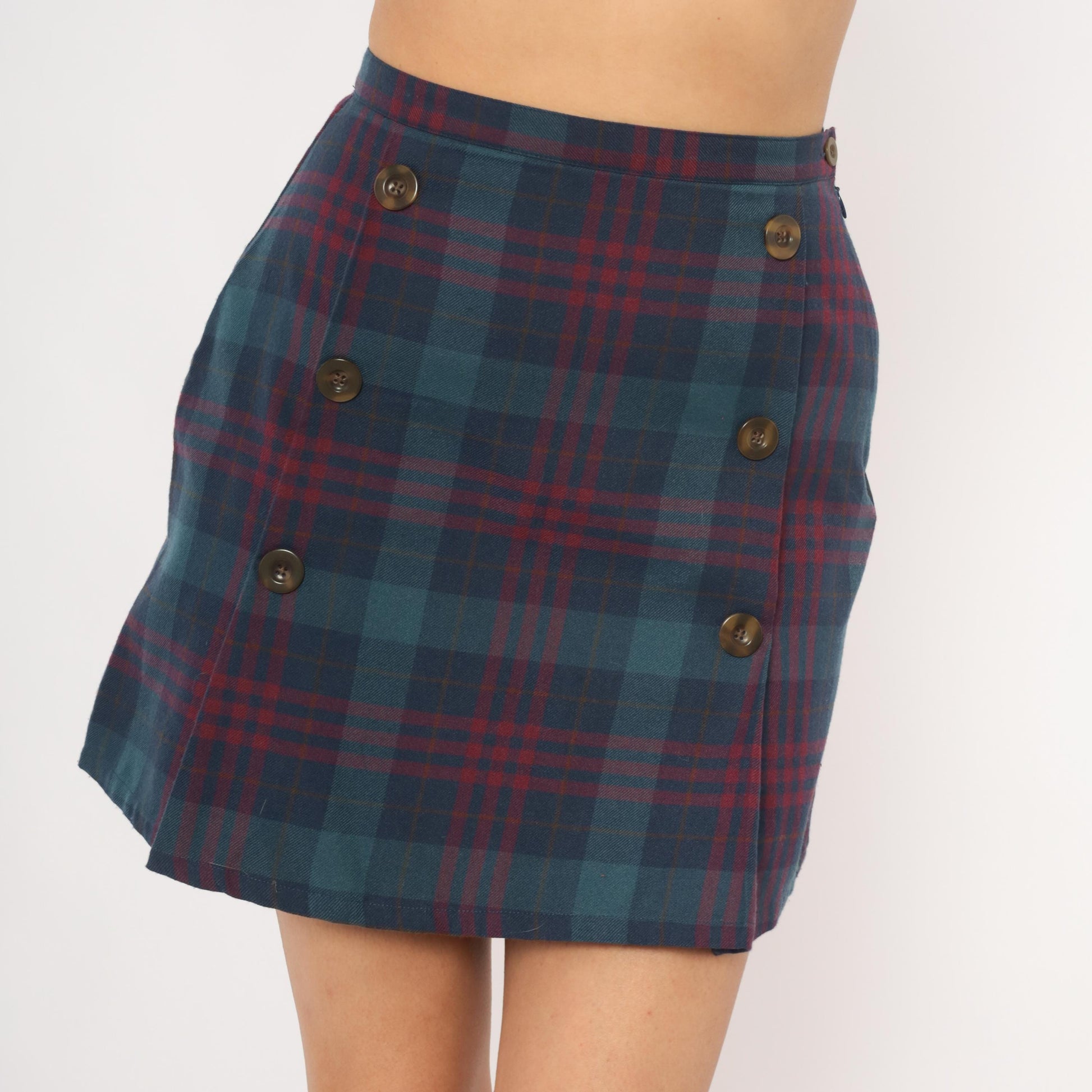 GAP 2000s Plaid Mini Skirt Navy Burgundy Tartan A-Line Small S