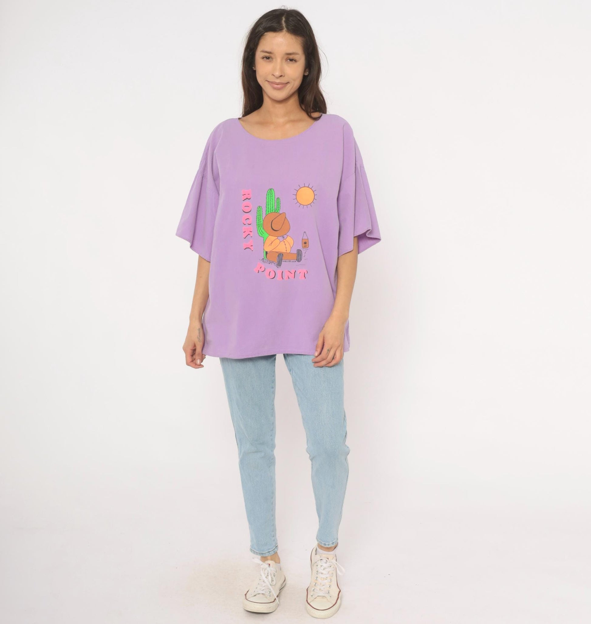 90s Rocky Point Cactus Graphic Tee Purple Lavender Desert Cowboy XL