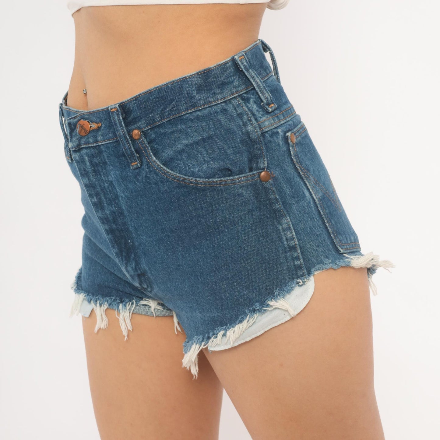 90s Wrangler Cutoff Denim Shorts High Waisted Blue Cotton Frayed Small S