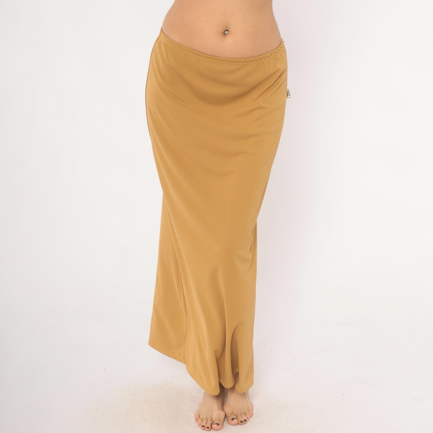 2000s Baby 0 Camel Maxi Skirt Tan A-Line Low Rise Elastic Waist Medium