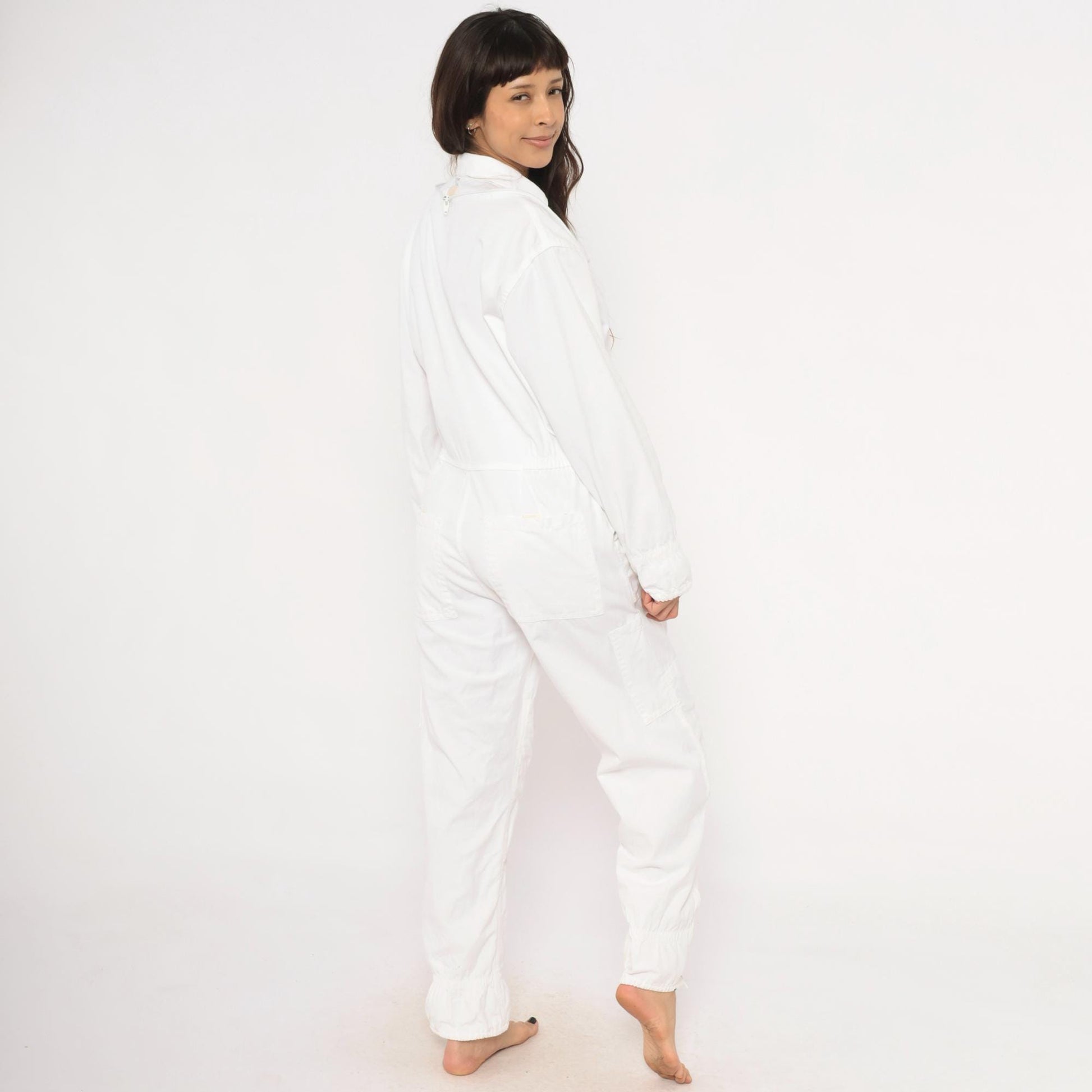 2000s White Zip Coveralls Utility Jumpsuit Cotton Workwear Small