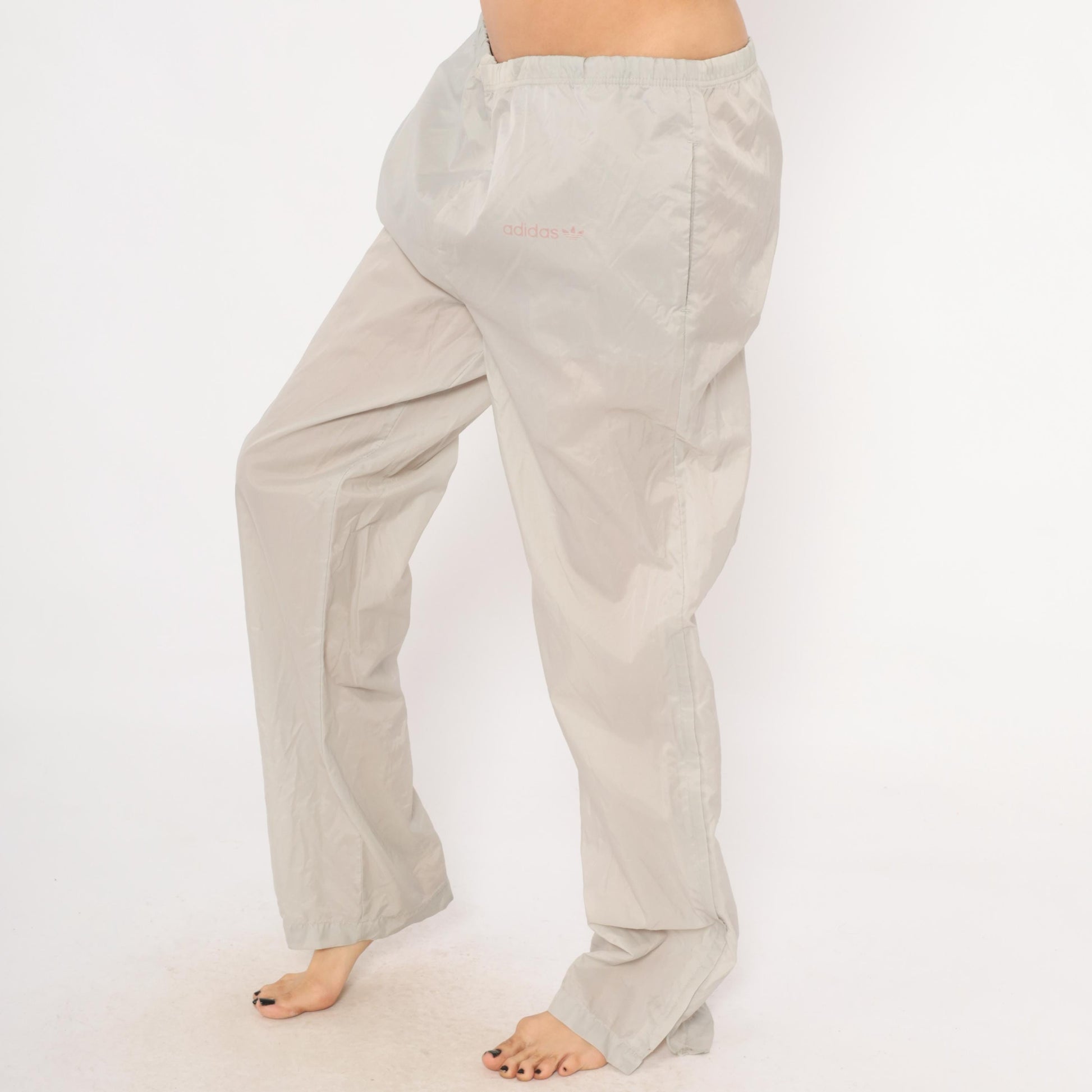 80s Adidas Originals Track Pants Grey Pink Trefoil Logo Medium M