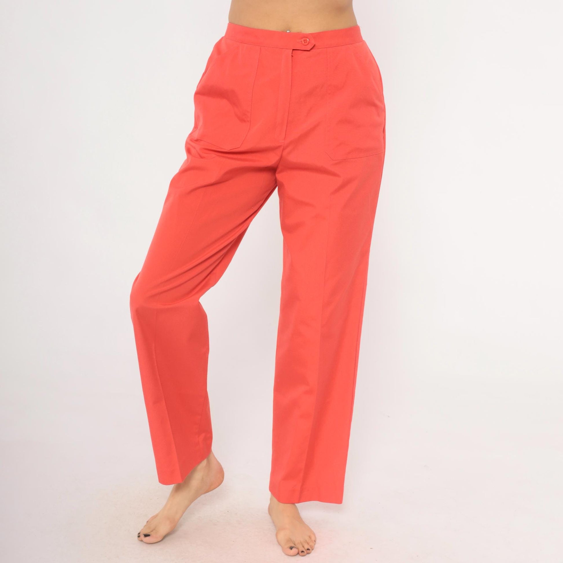 80s Koret Salmon Cotton Straight Leg Trousers High Waisted Small Medium