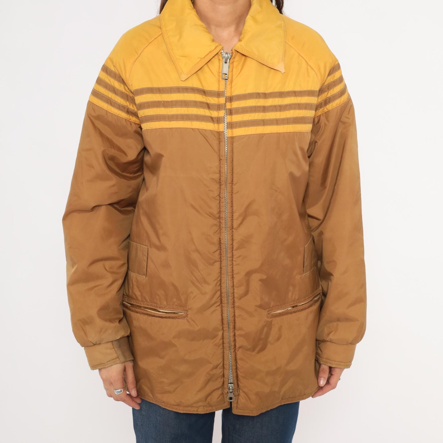70s Douglas Park Two-Tone Windbreaker Puffer Jacket Brown Mustard Gold Medium M