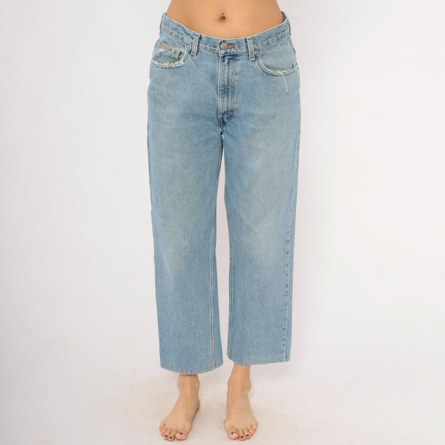 Calvin Klein Light Wash Straight Leg Jeans 00s Distressed Ankle Denim Medium