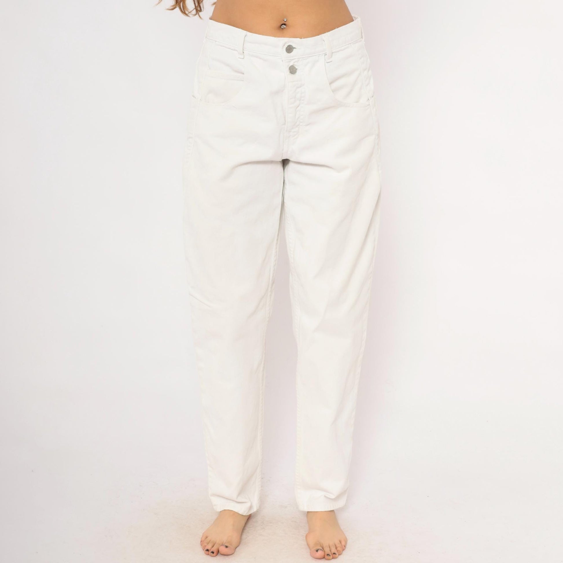 90s Guess High-Waisted Straight Leg Jeans White Denim Womens 30