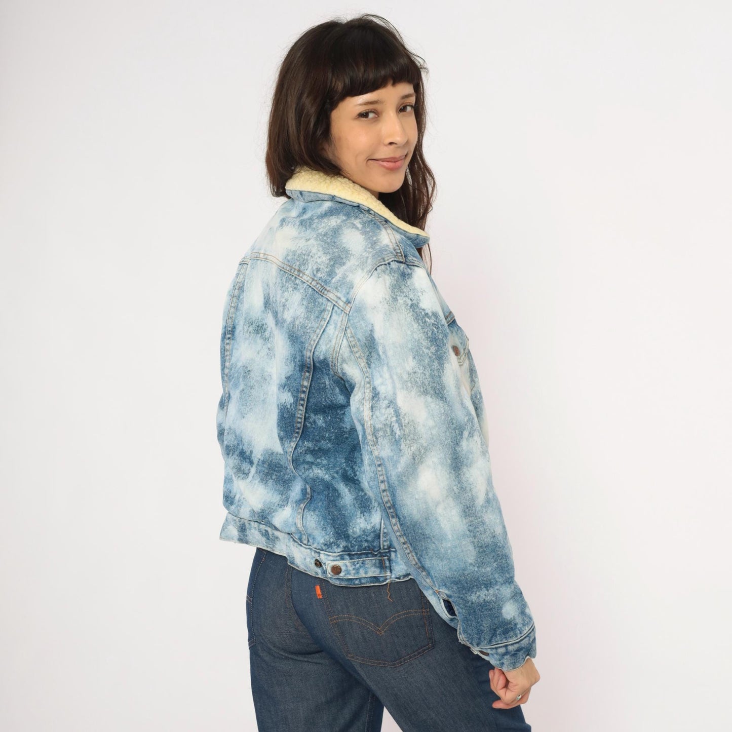 90s Silver Spur Western Acid Wash Denim Jacket Sherpa Lined Small