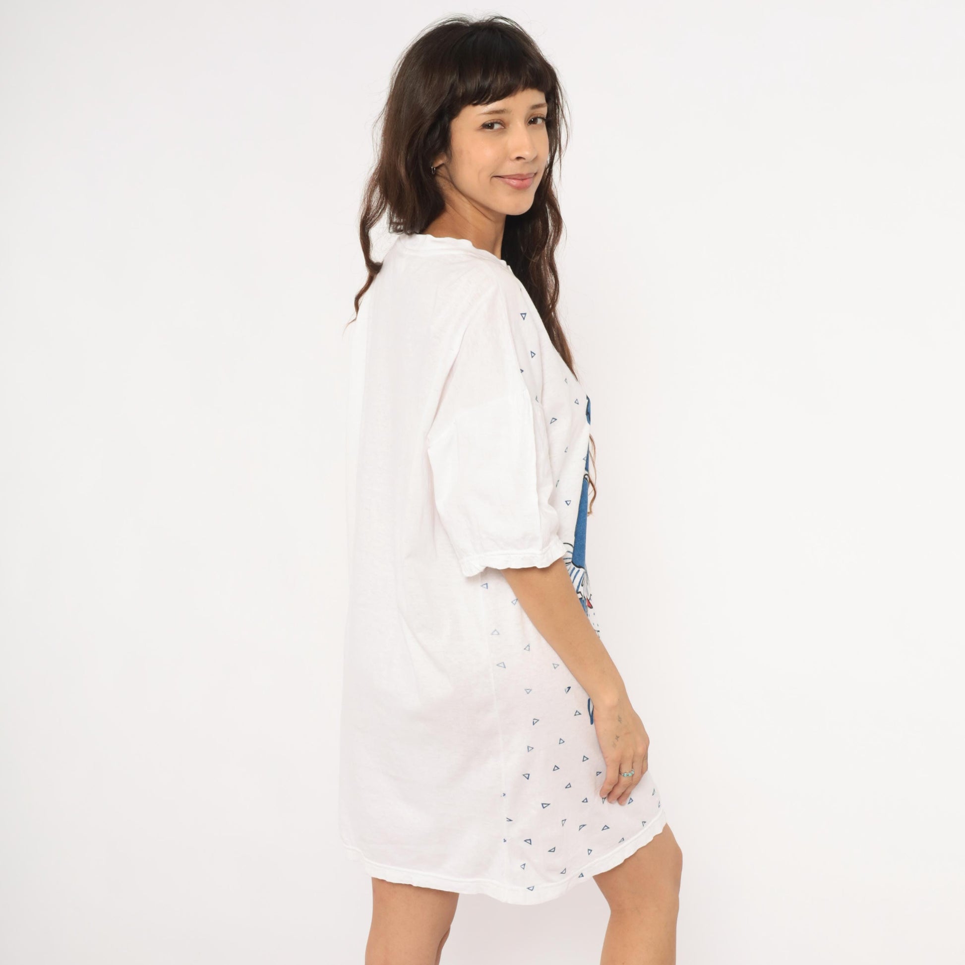 90s Tracys Place Blue Bear Nightshirt White Cotton Graphic Sleep Tee One Size