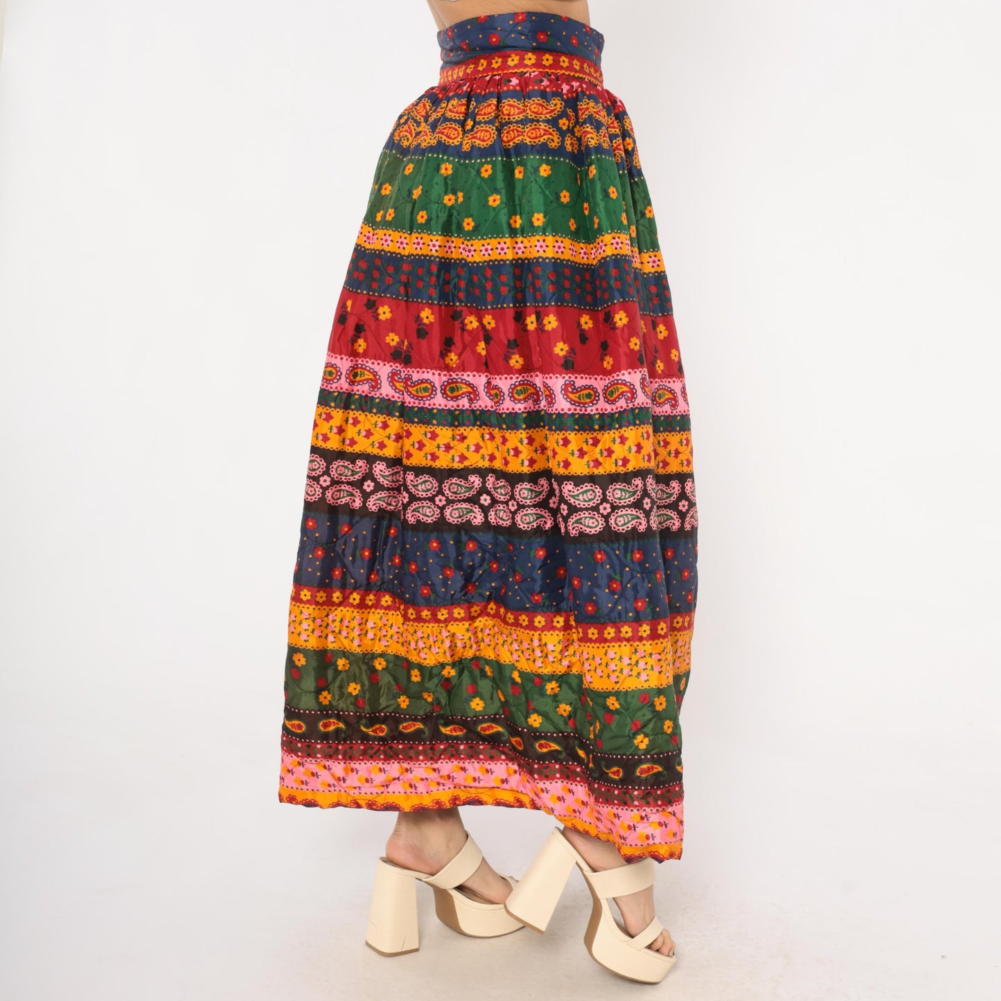 70s Best & Co. Paisley Floral Maxi Skirt Button Front High Waist Small