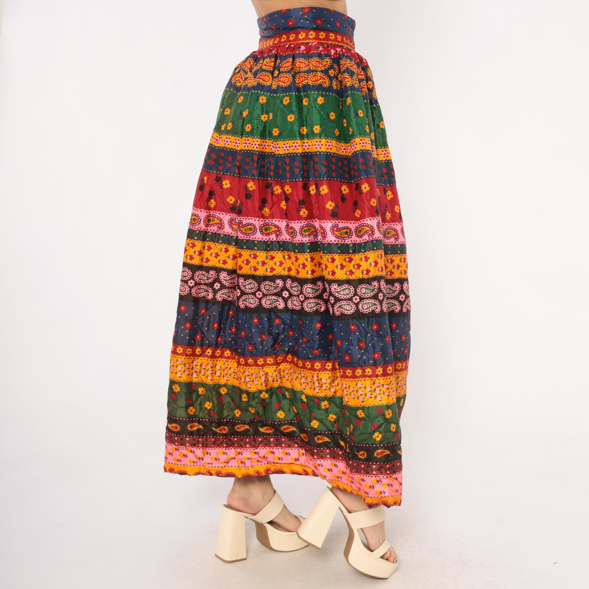 70s Best & Co. Paisley Floral Maxi Skirt Button Front High Waist Small