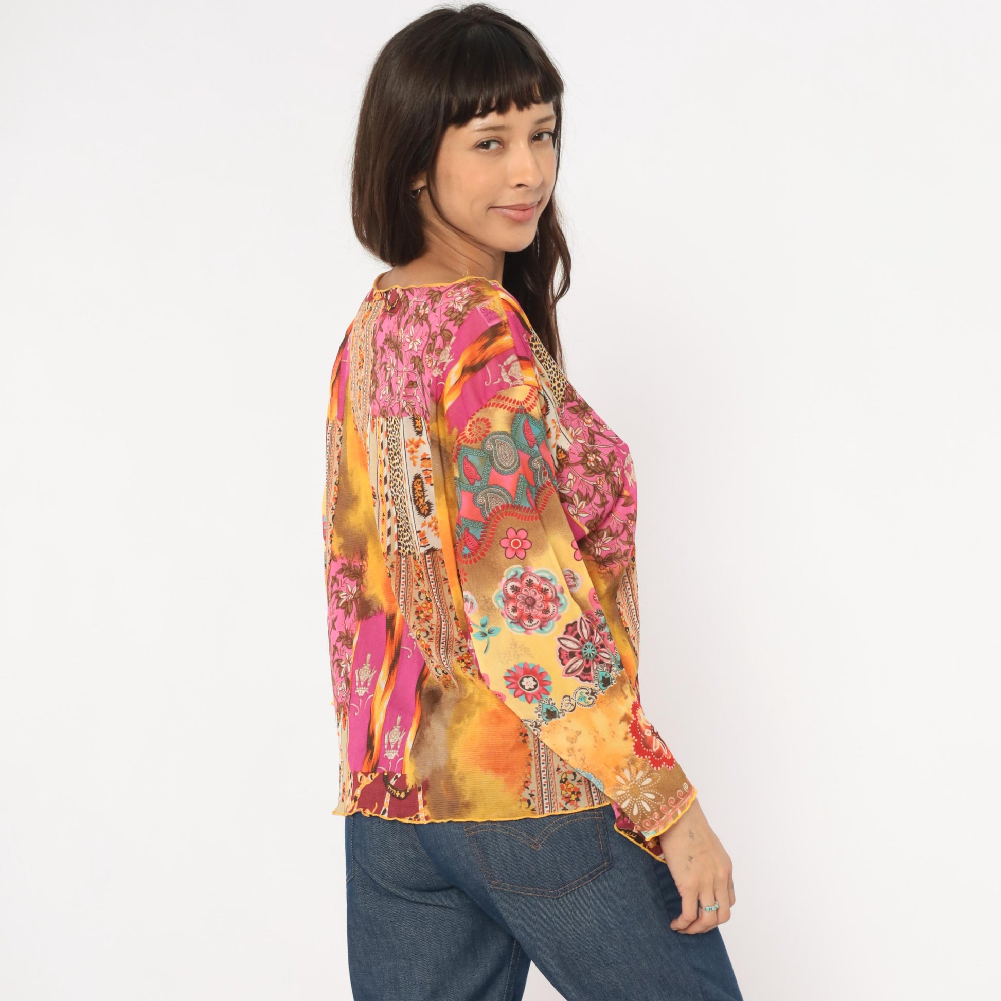 Y2K Studio Works Patchwork Blouse Paisley Floral Asymmetric Plus Size XXL