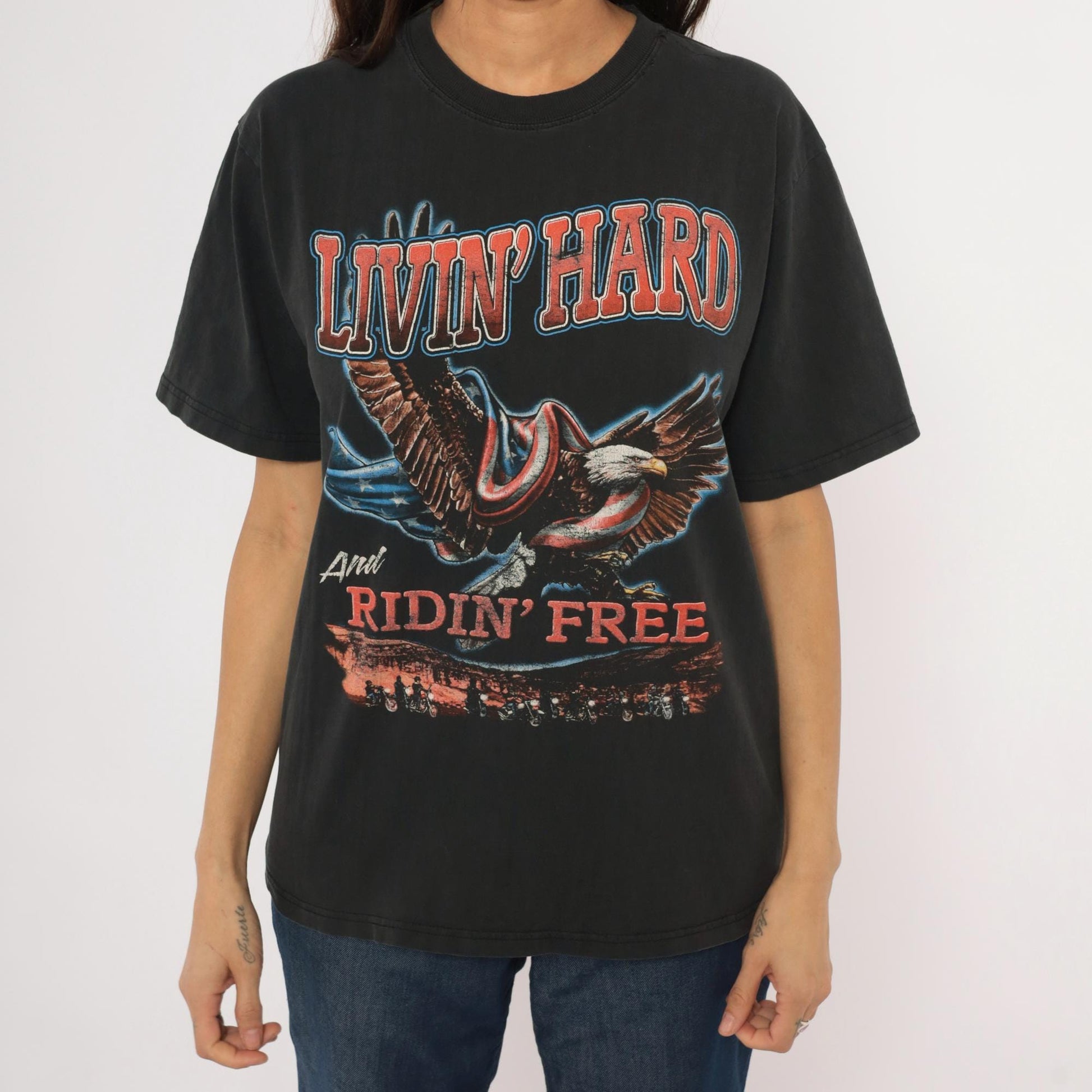90s Cooper Cycles Biker Tee Black Eagle Motorcycle Graphic Cotton Small