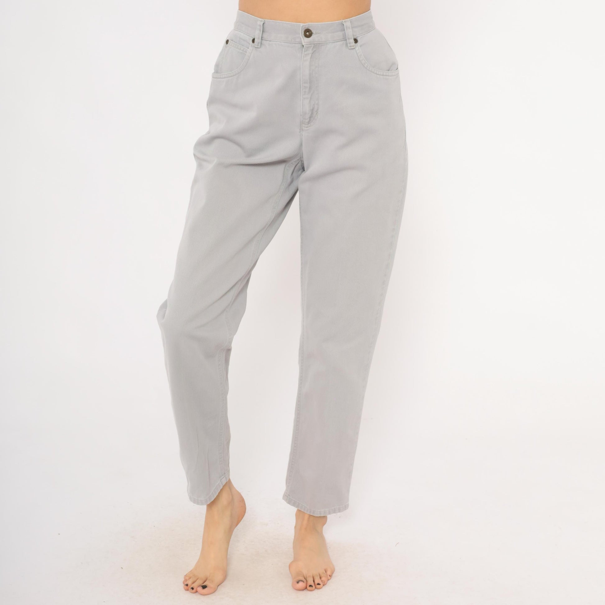 90s Liz Claiborne Grey High-Waisted Tapered Denim Jeans Small S