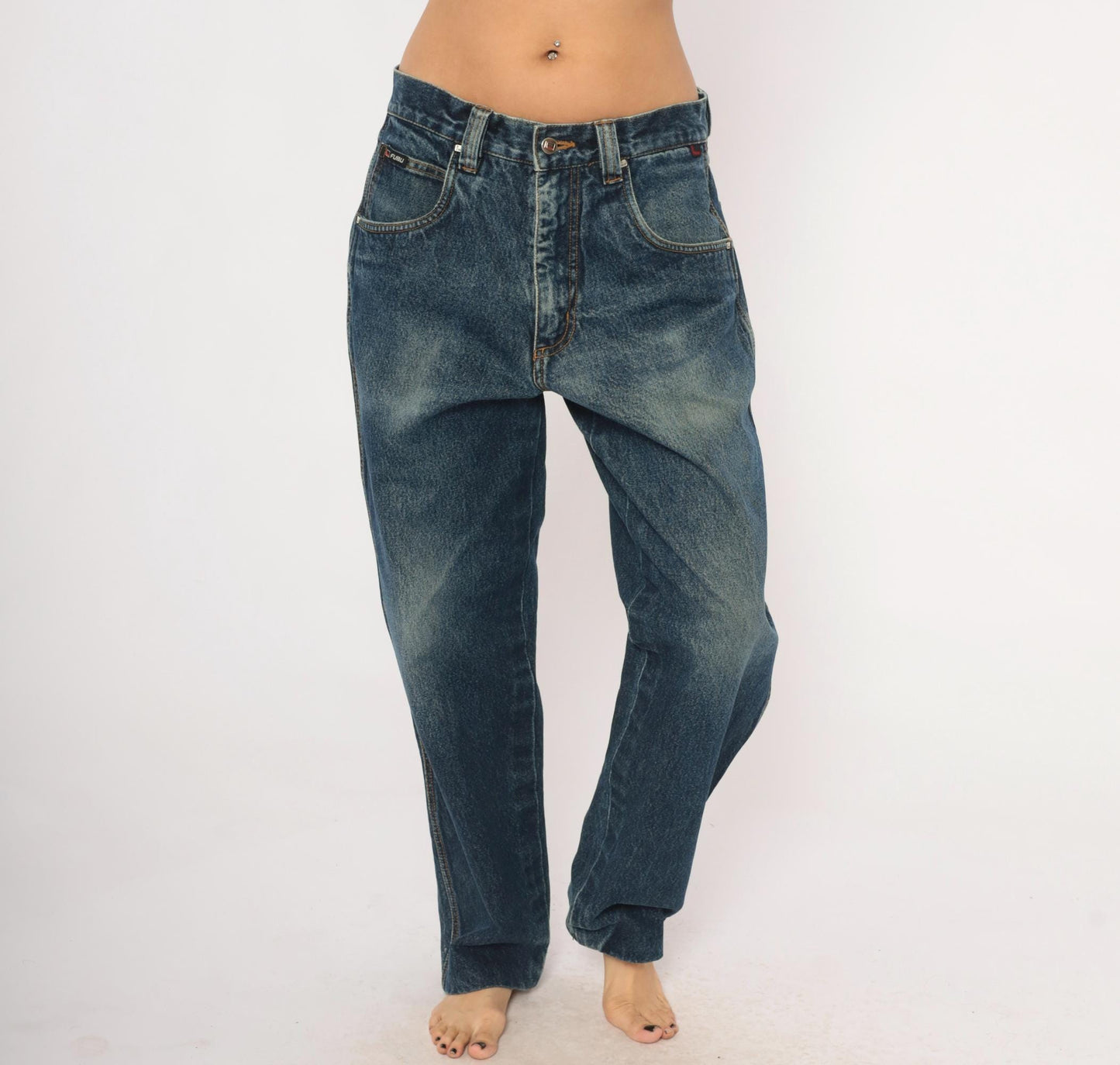 Fubu Baggy Jeans 2000s Dark Wash Denim Straight Leg Y2K Medium M