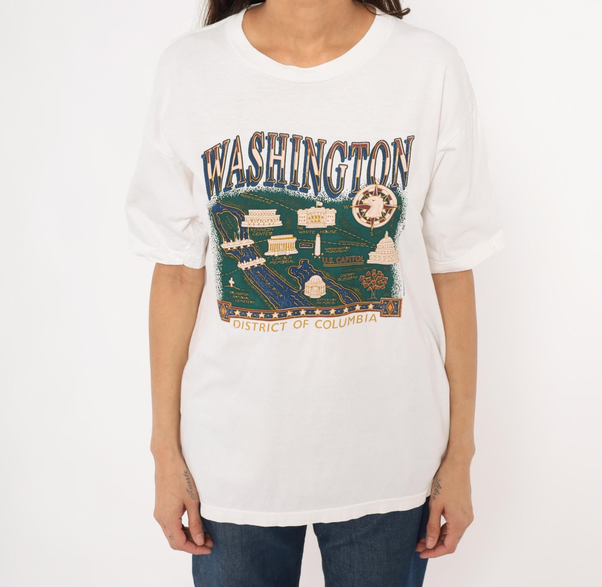 90s Champ Washington DC Map Graphic Tee White Cotton Large L