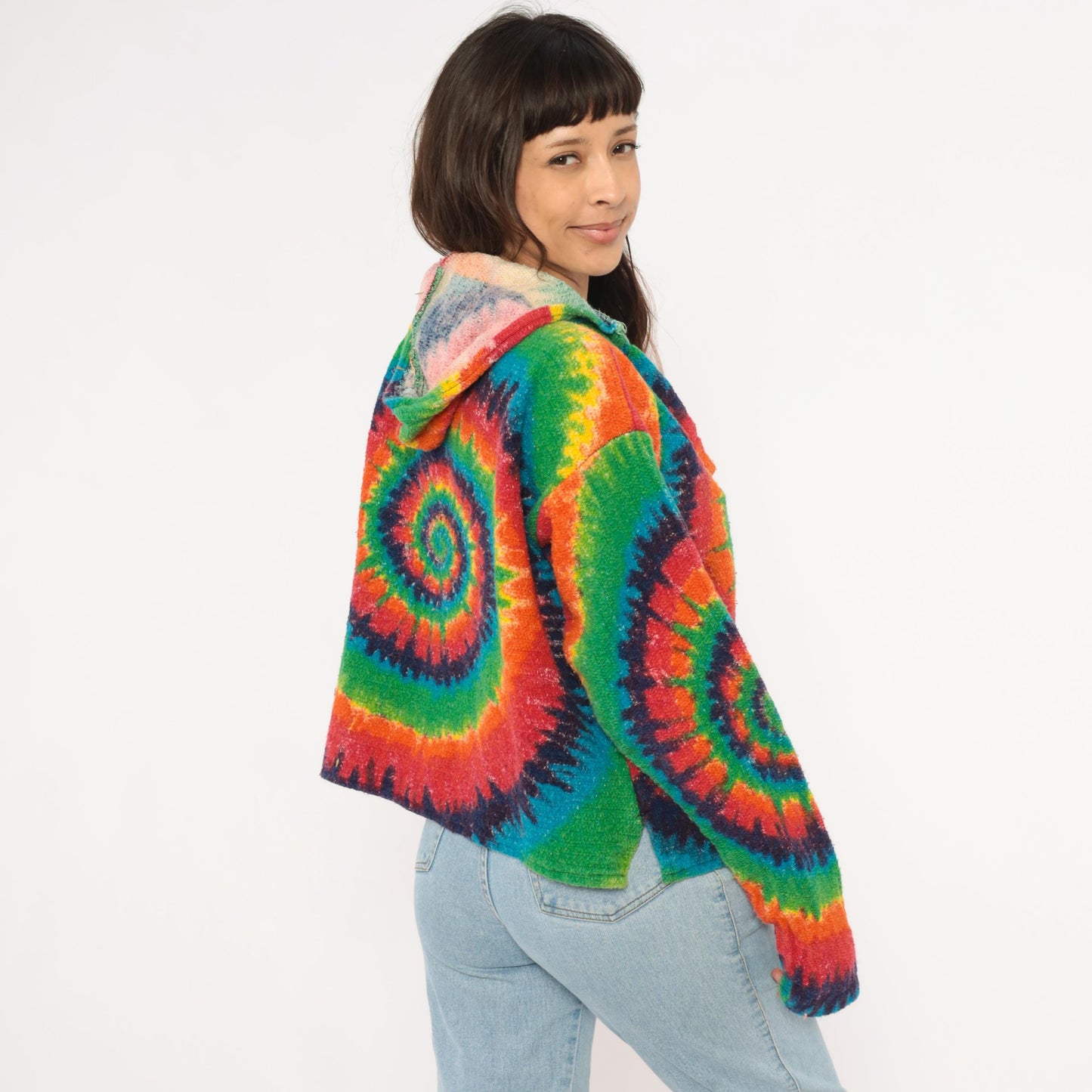 2000s Earth Ragz Rainbow Tie Dye Spiral Hoodie Cotton Medium M