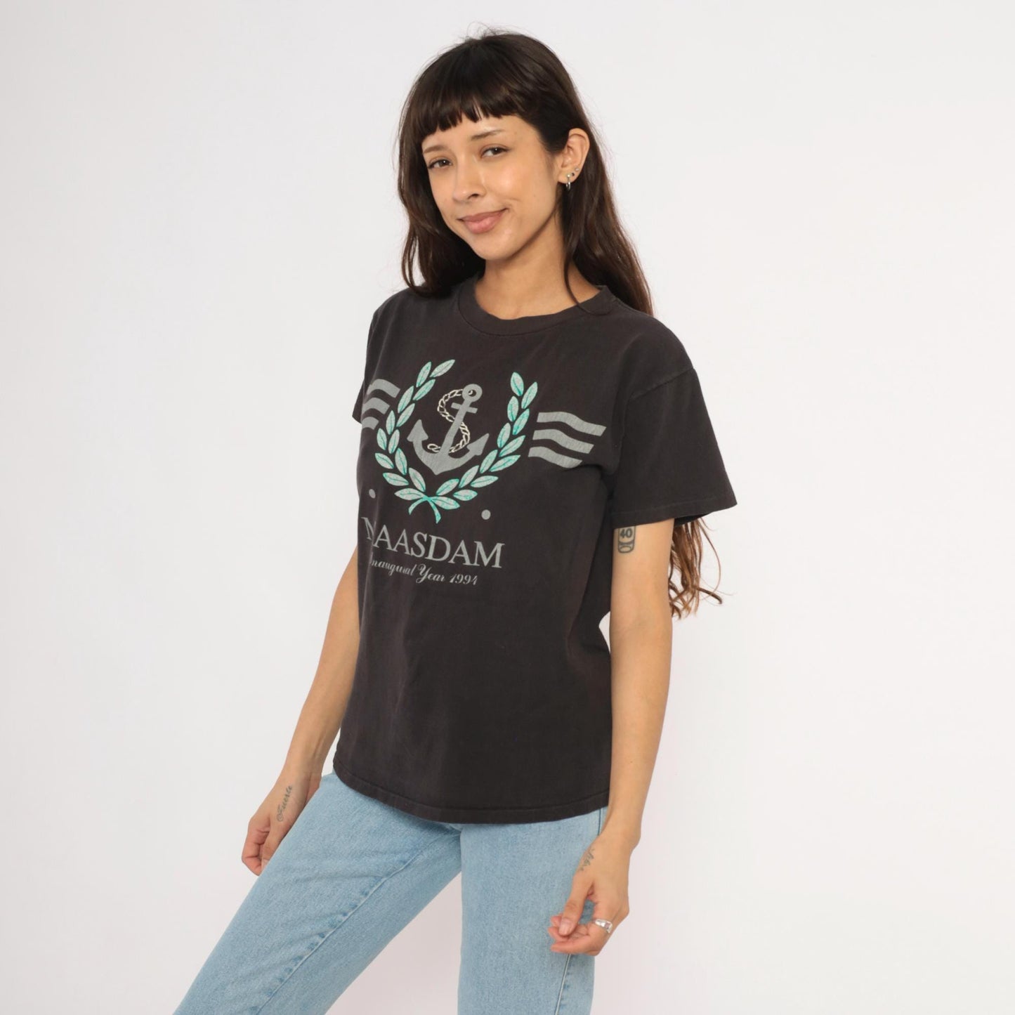 90s MS Maasdam Cruise Ship Graphic Tee Black Cotton Nautical Medium M