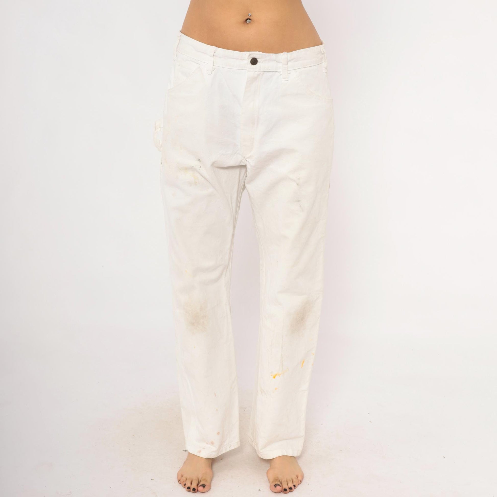 2000s Dickies Carpenter Pants White Cotton Sherwin Williams Workwear 34