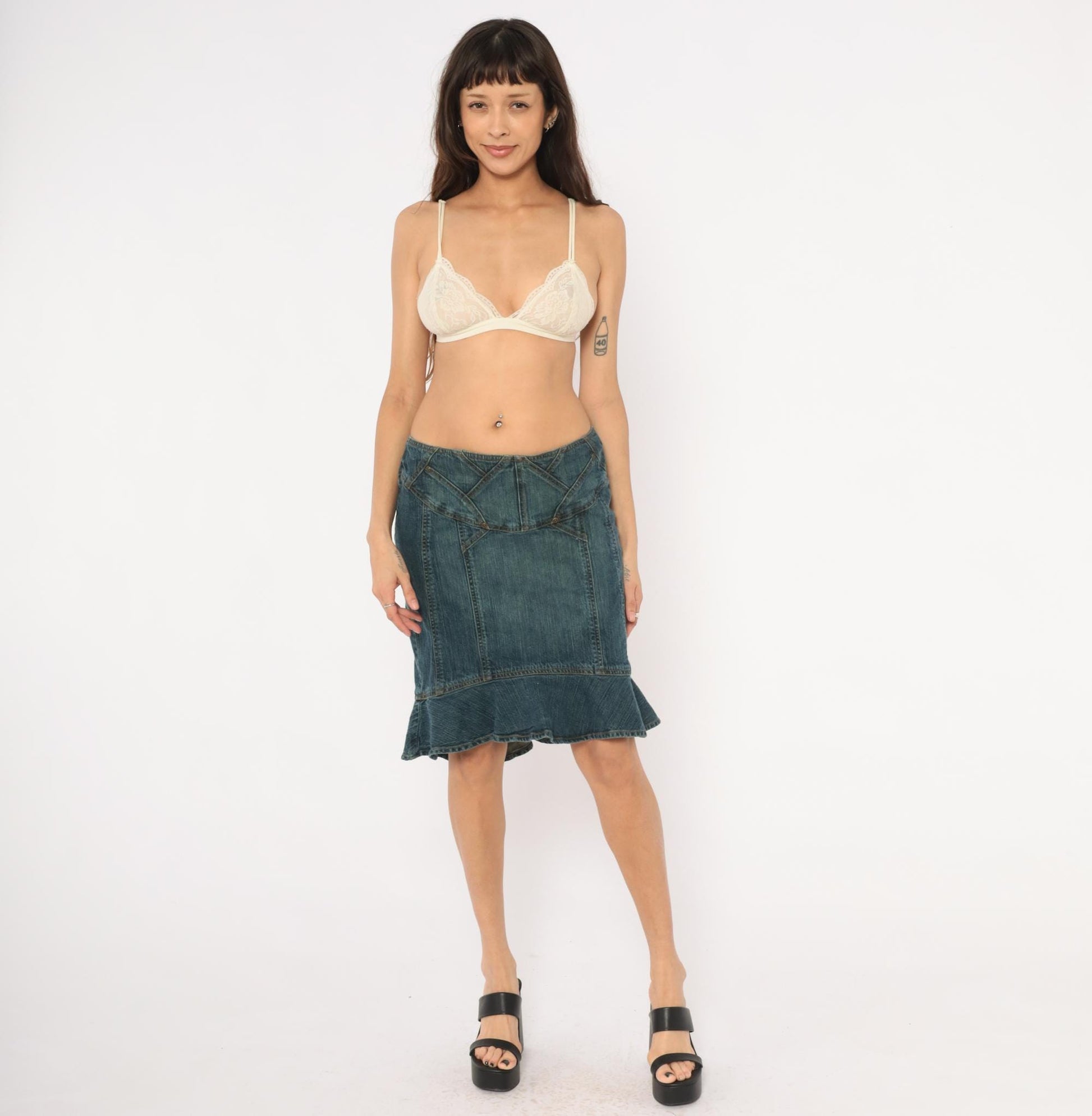 Y2K Jones Wear Denim Mini Skirt Ruffle Mermaid Hem Blue Medium M
