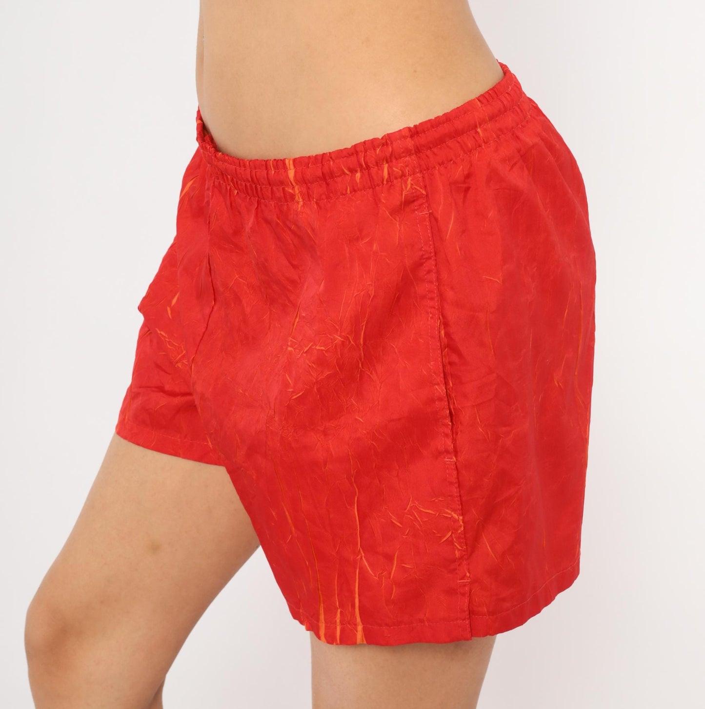80s Summer Shades Jockey Red Orange Crinkle Athletic Shorts Medium M