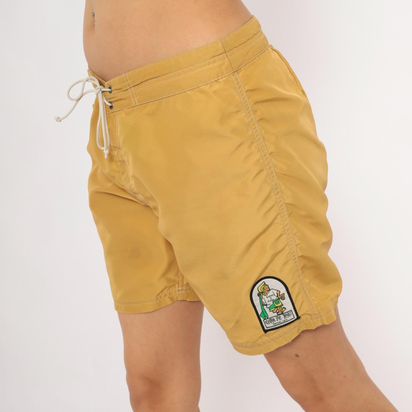 Y2K Kanvas by Katin Mustard Board Shorts Surfside California Embroidered Patch 32