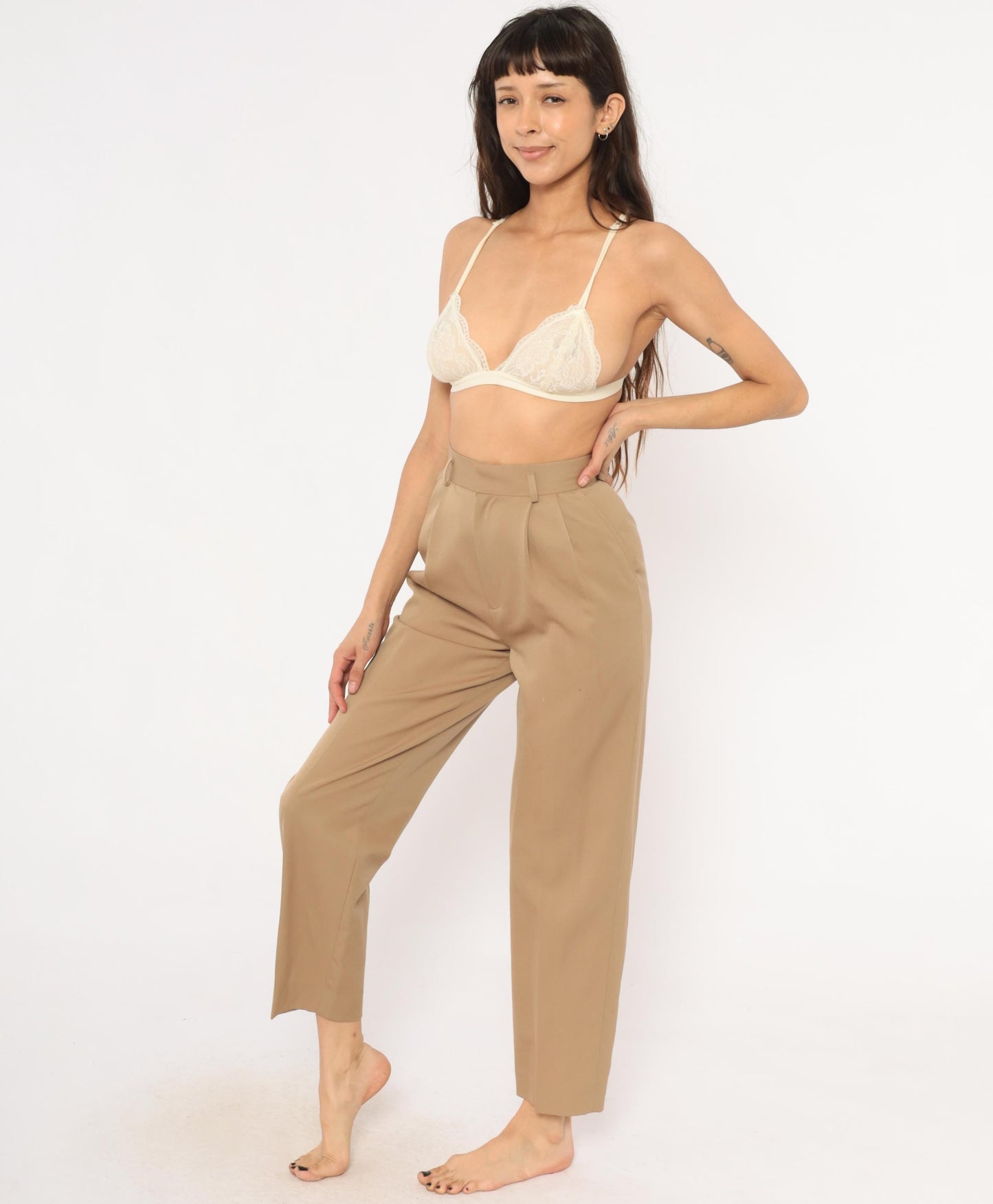 80s Classiques Entier Wool Trousers Tan Pleated High Waist Tapered Extra Small